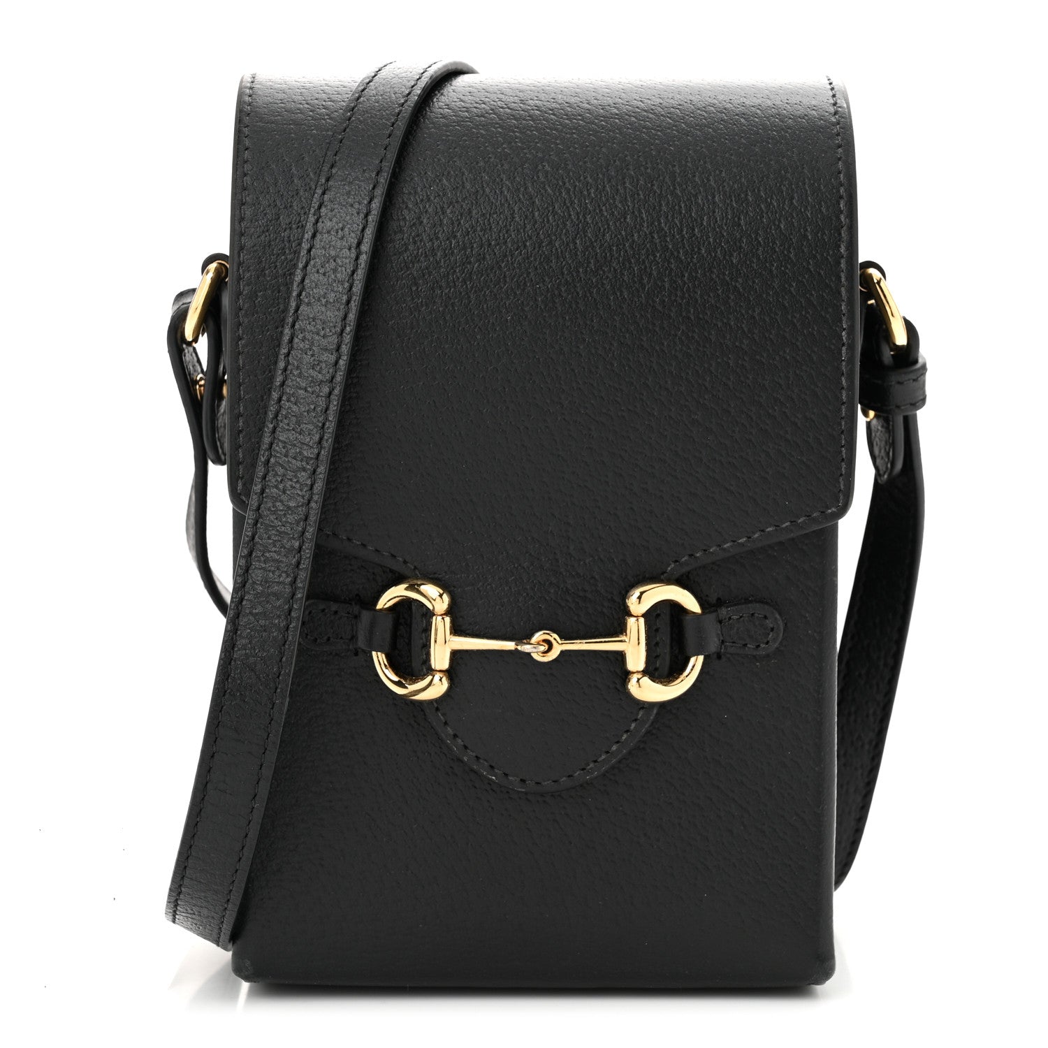 Gucci Dollar Calfskin Vertical Horsebit 1955 Crossbody Bag Black