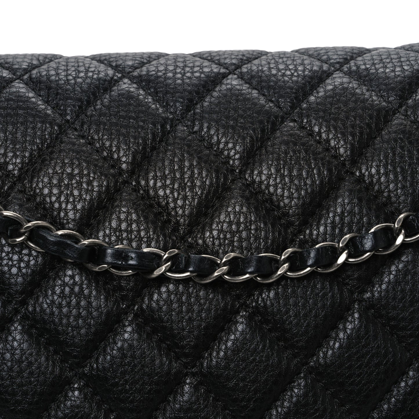 Grained Calfskin Quilted Small XXL Travel Flap Bag Black