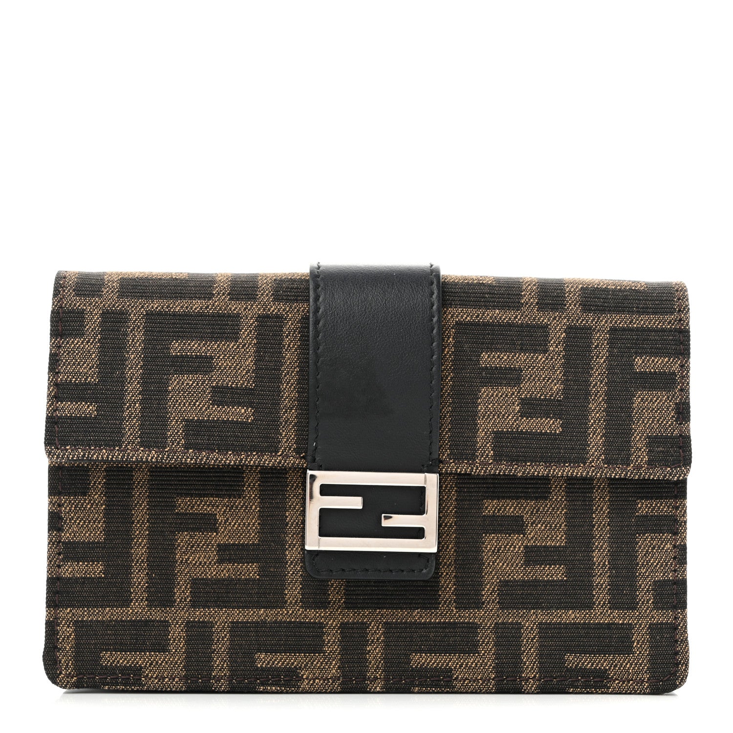 flat baguette pouch tobacco brown ff jacquard fabric pouch Fendi Made of fabric with jacquard FF motif Flat Baguette Pouch Large ,