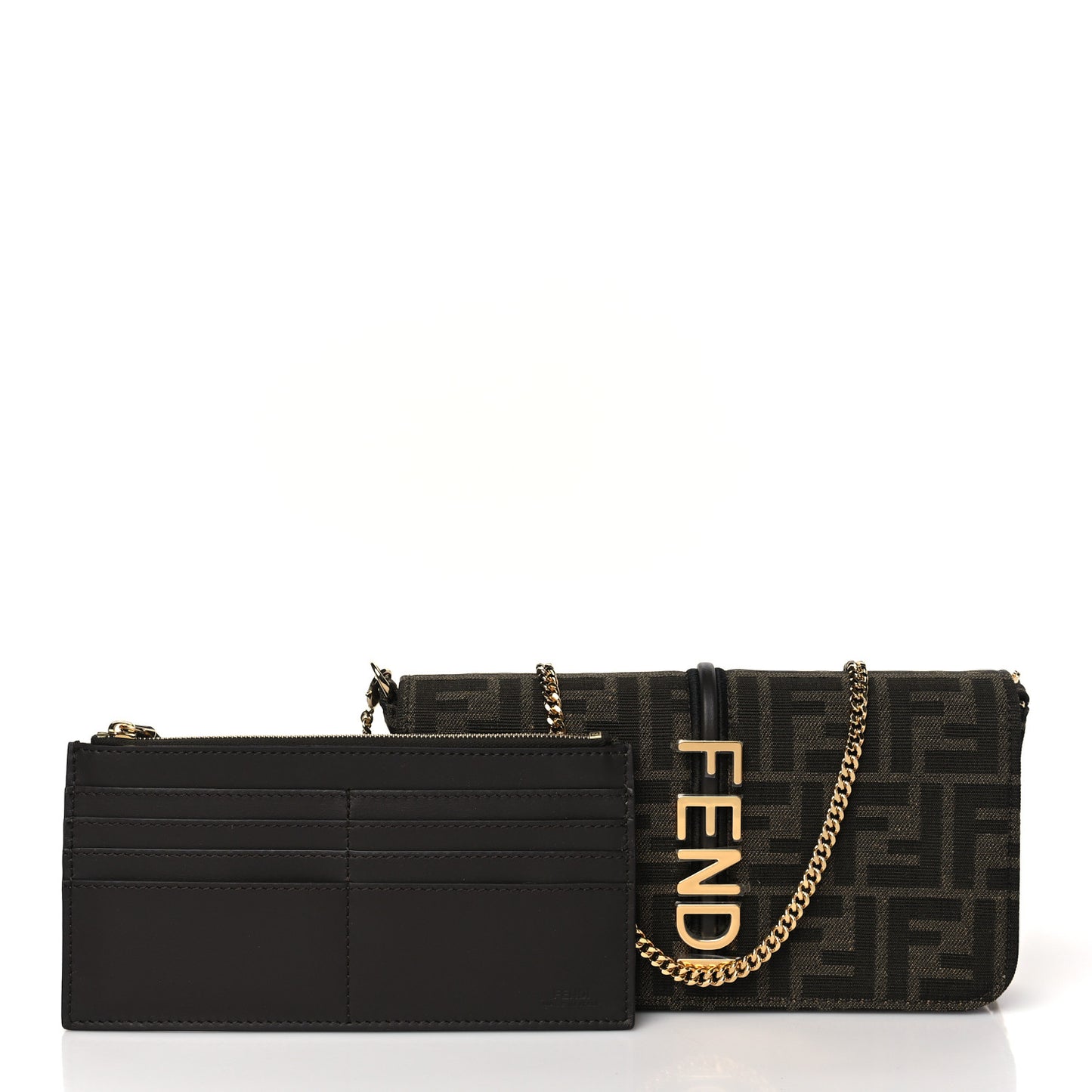 Fabric Jacquard FF 1974 Fendigraphy Wallet On Chain Tobacco Moro Ebano