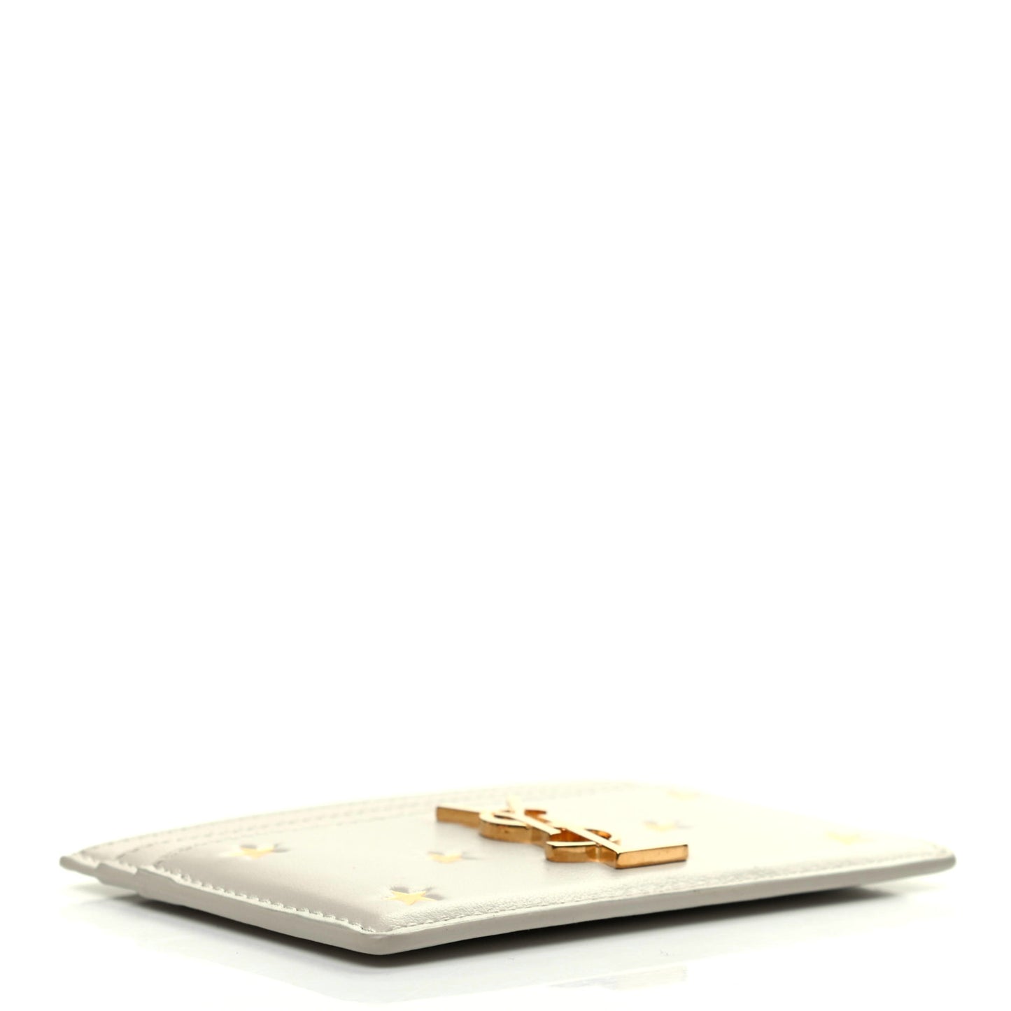 Calfskin Star Print Card Case White