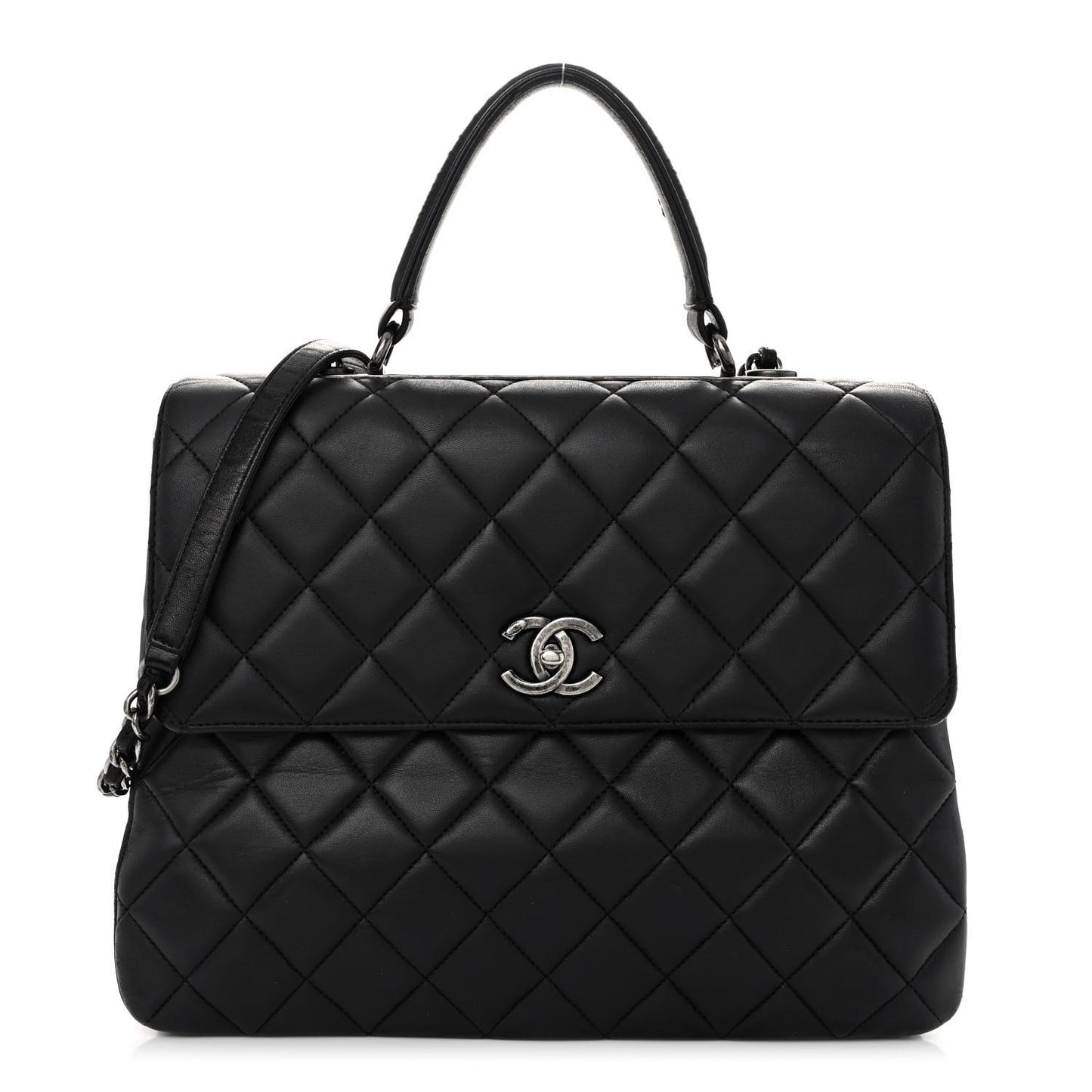 Lambskin Quilted Large Trendy CC Dual Handle Flap Bag Black