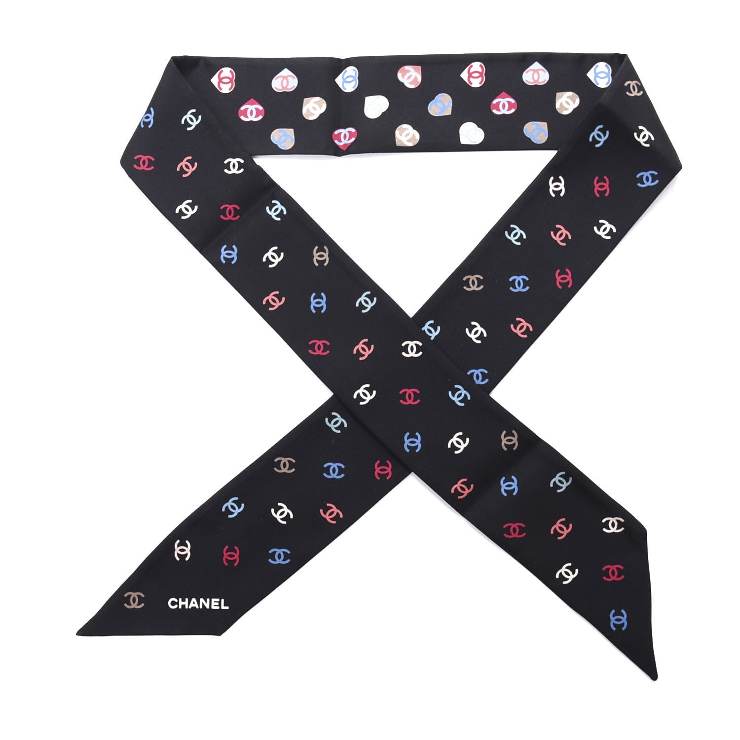 Chanel Silk Heart CC Slim Bandeau Scarf Black 1 of 4