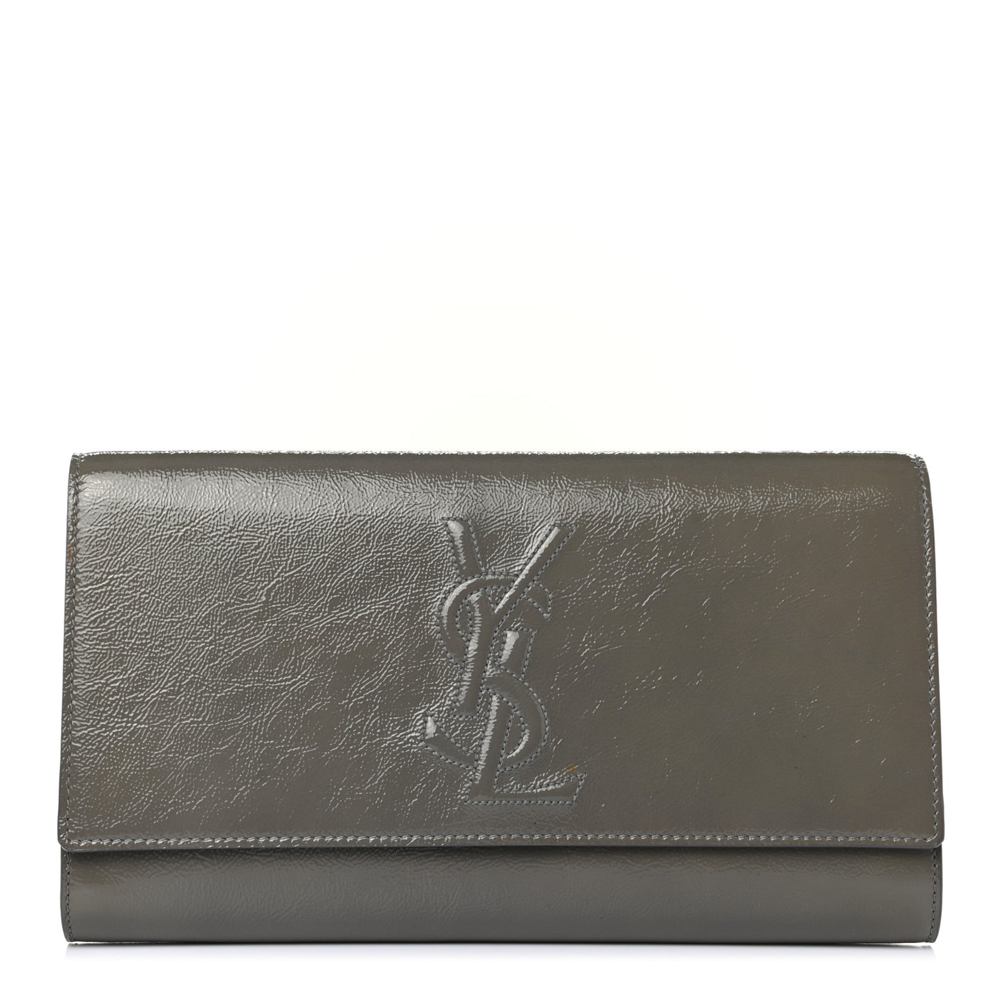 Textured Patent Monogram Large Belle De Jour Clutch Grey