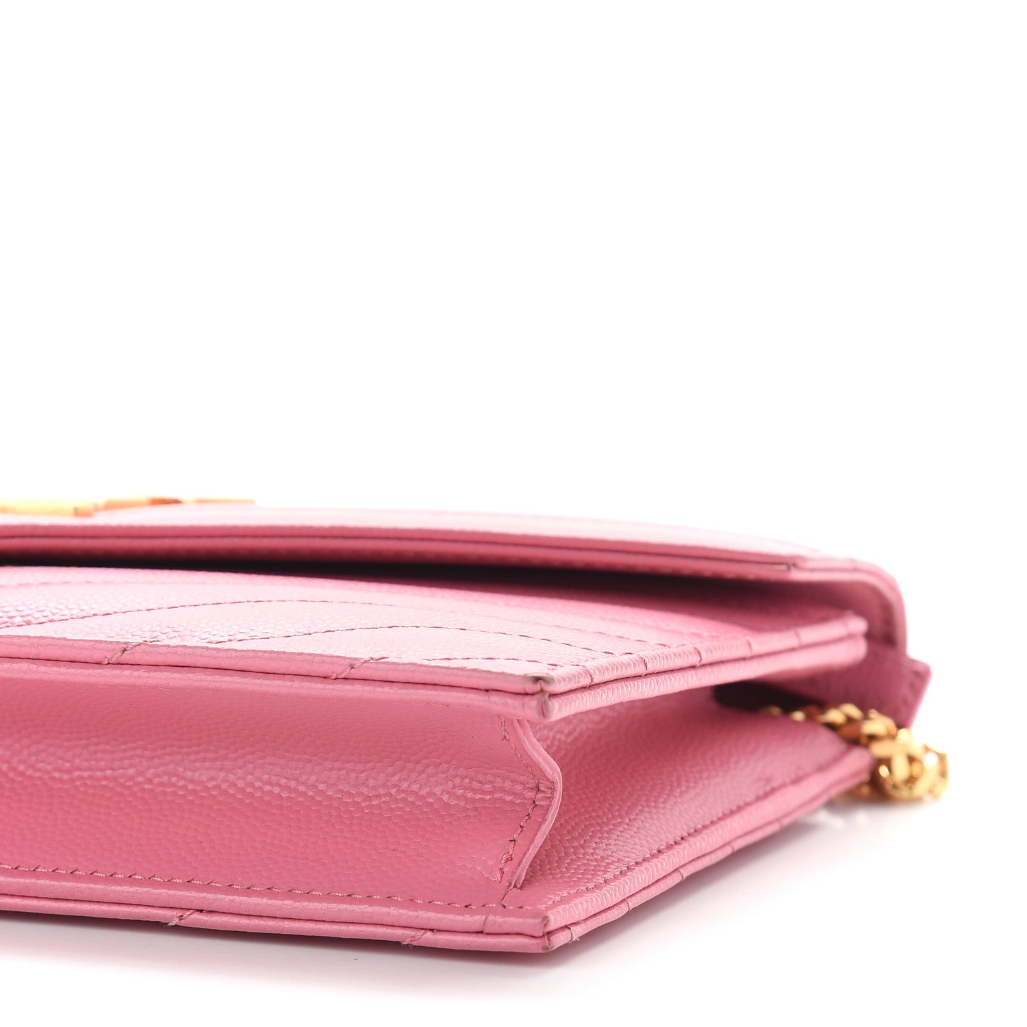 Saint Laurent Grain De Poudre Matelasse Chevron Monogram Envelope Chain Wallet Rose Clair 9 of 13