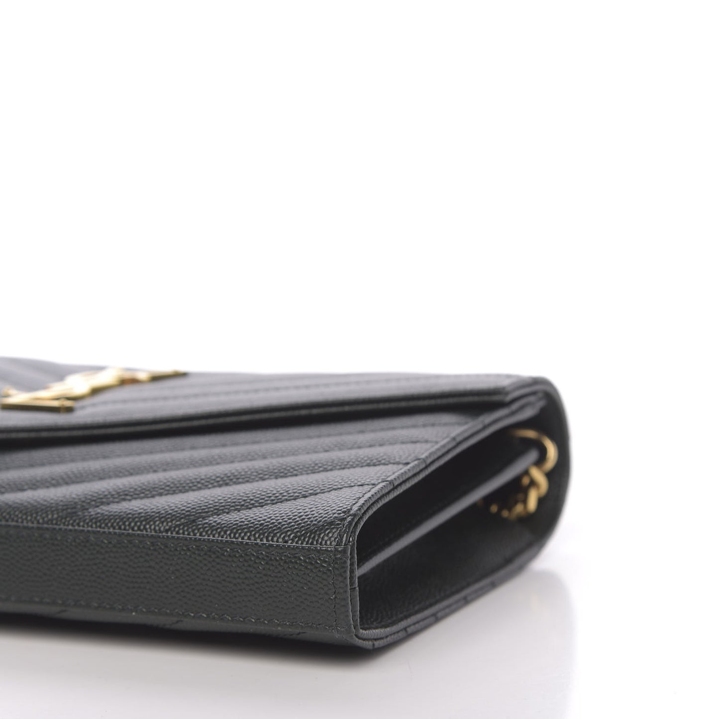 Grain De Poudre Matelasse Chevron Monogram Chain Wallet Dark Green