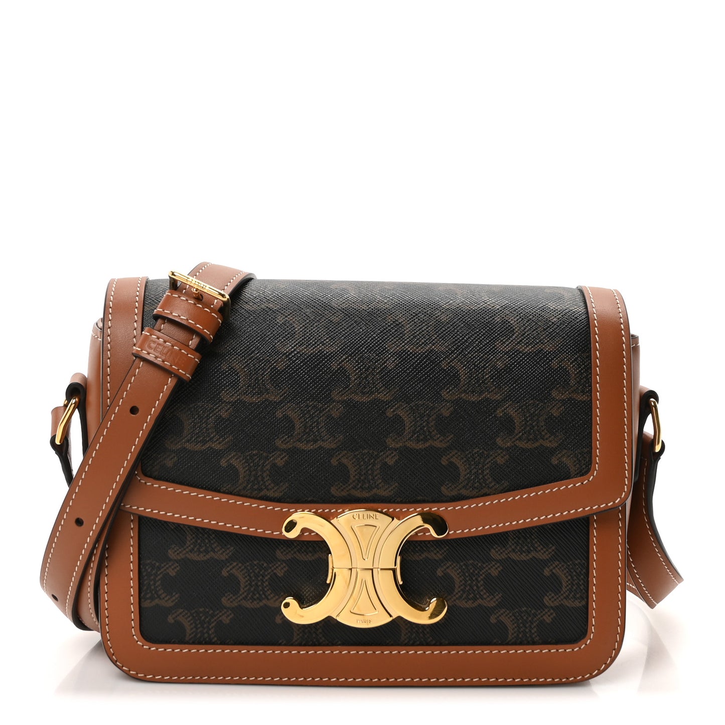 Calfskin Triomphe Canvas Teen Triomphe Bag Tan
