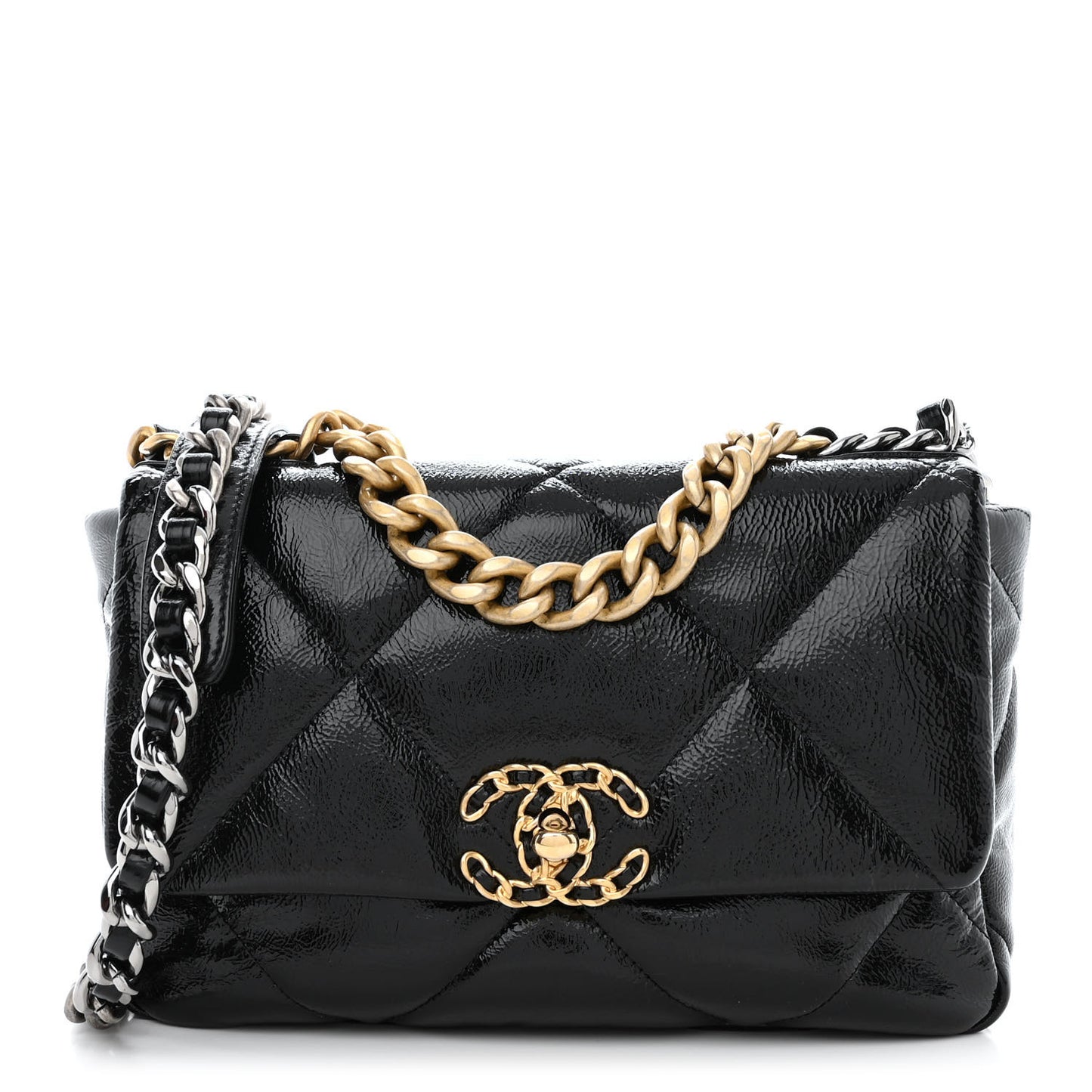 Shiny Crumpled Calfskin Quilted Medium Chanel 19 Flap Black
