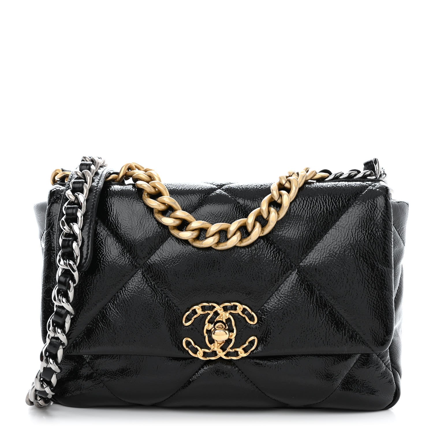 Chanel Shiny Crumpled Calfskin Quilted Medium Chanel 19 Flap Black 1 of 10