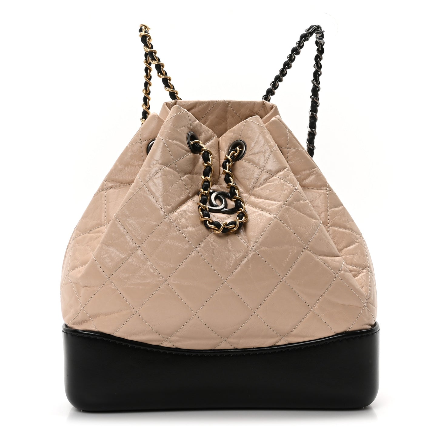 Aged Calfskin Quilted Small Gabrielle Backpack Beige Black
