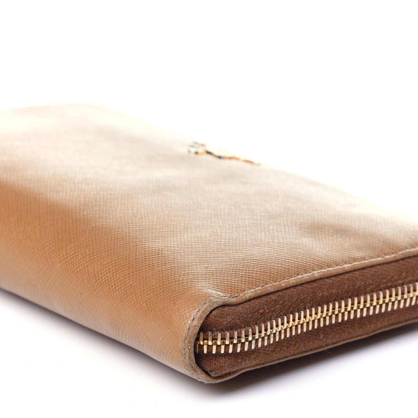 Saffiano Metal Zip Around Wallet Caramel
