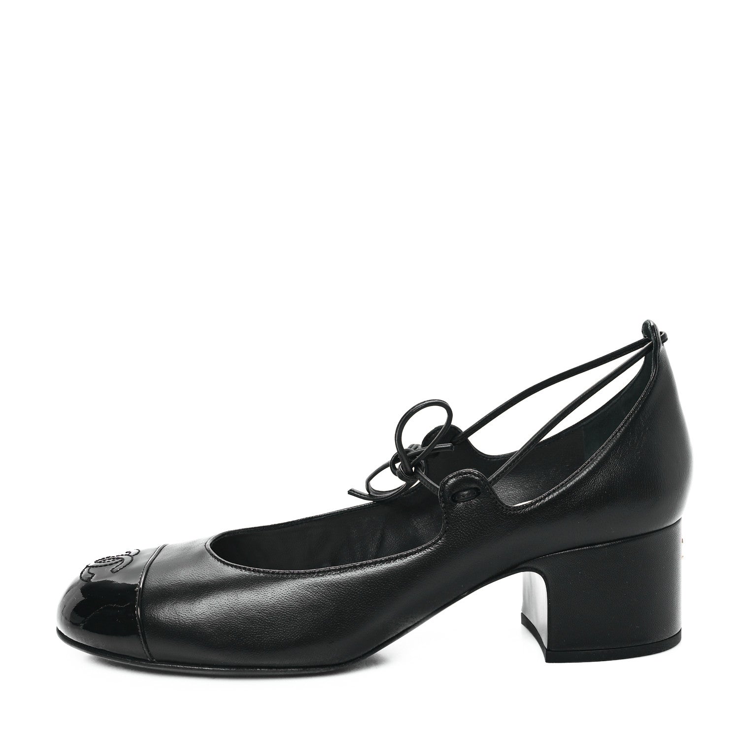 靴 GENUINE CHANEL SHOES / PUMPS Chanel Lambskin Patent Cap Toe CC Mary Jane Pumps 39 Black 1683671