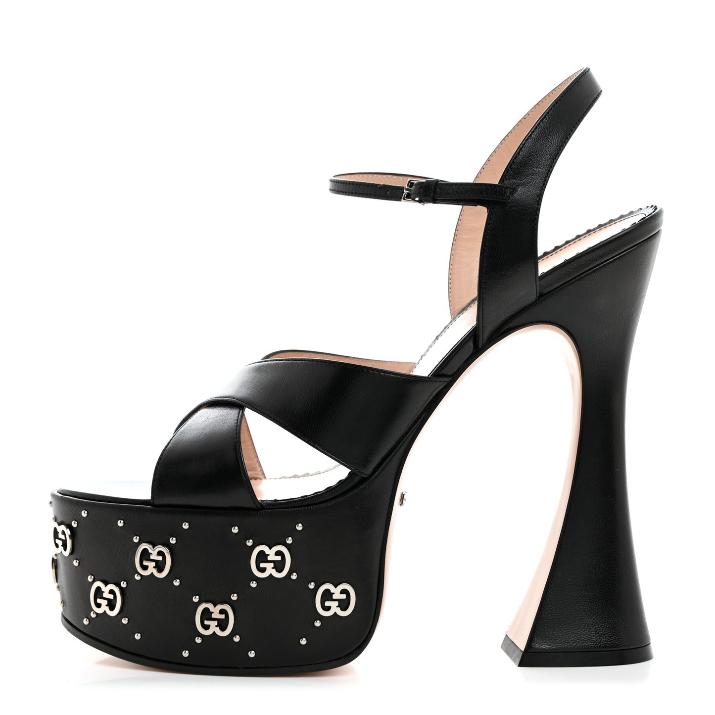 Malaga Kid Interlocking G Studs 155mm Platform Sandals 41 Perfect Black