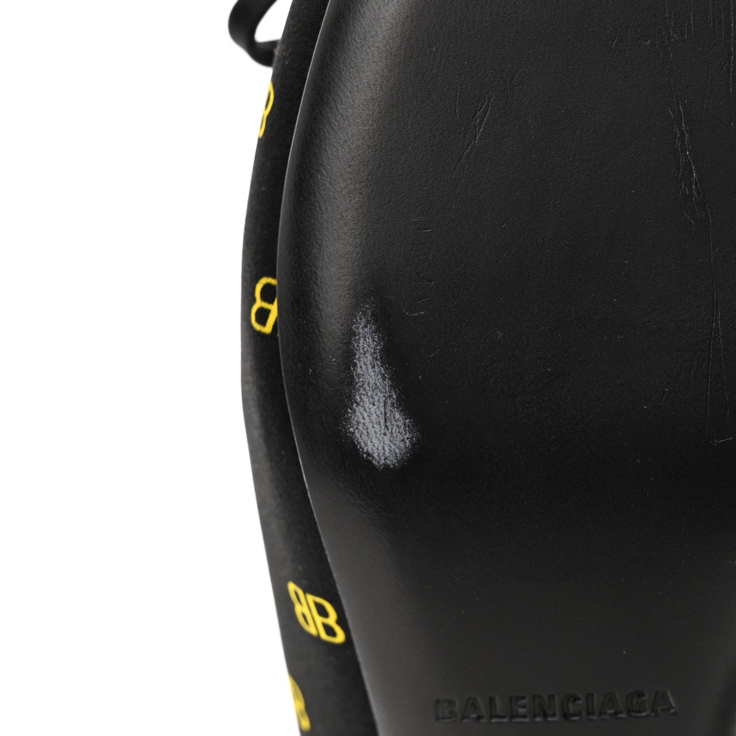 Balenciaga Crepe Satin BB Printed Pointy Toe Knife Flat 40mm Mules 36 Black Yellow Fluo 8 of 17