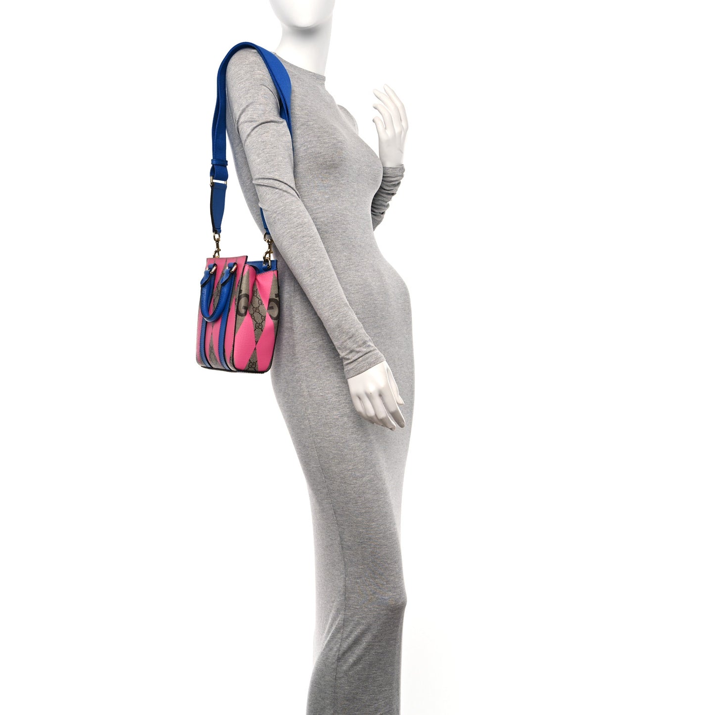 GG Supreme Monogram Textured Dollar Calfskin Rhombus Mini Tote Bag Beige Ebony Pink Blue