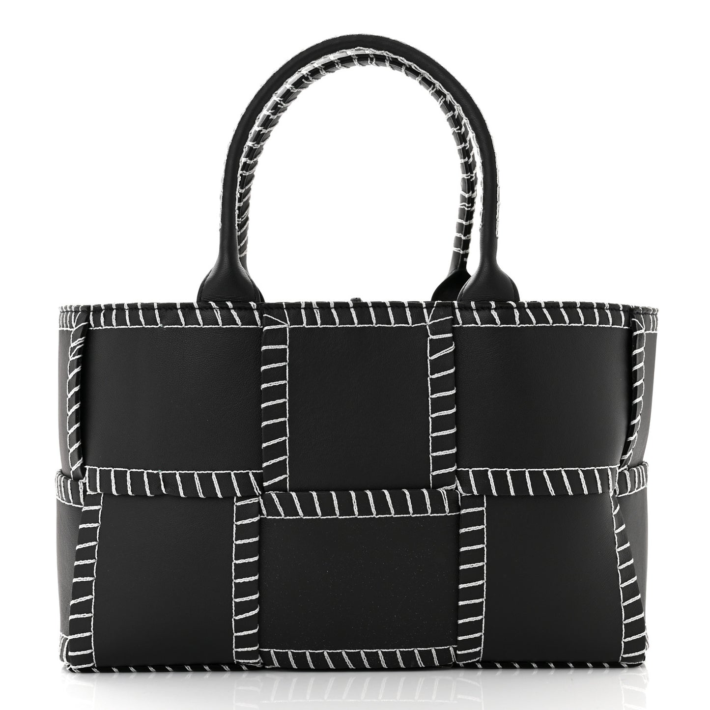 Nappa Maxi Intrecciato Overlock Stitched Small Arco Tote Black Silver