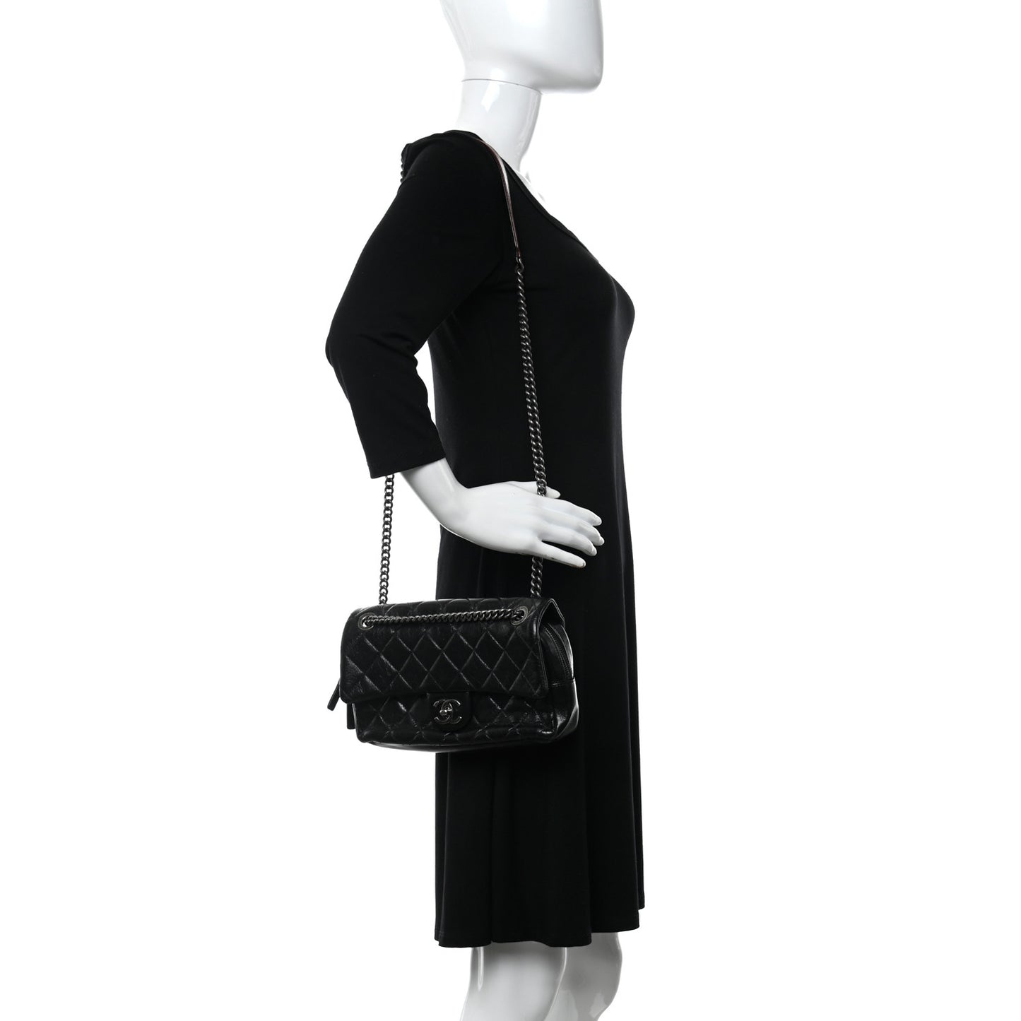 Glazed Calfskin Quilted Medium Duo Color Flap Black