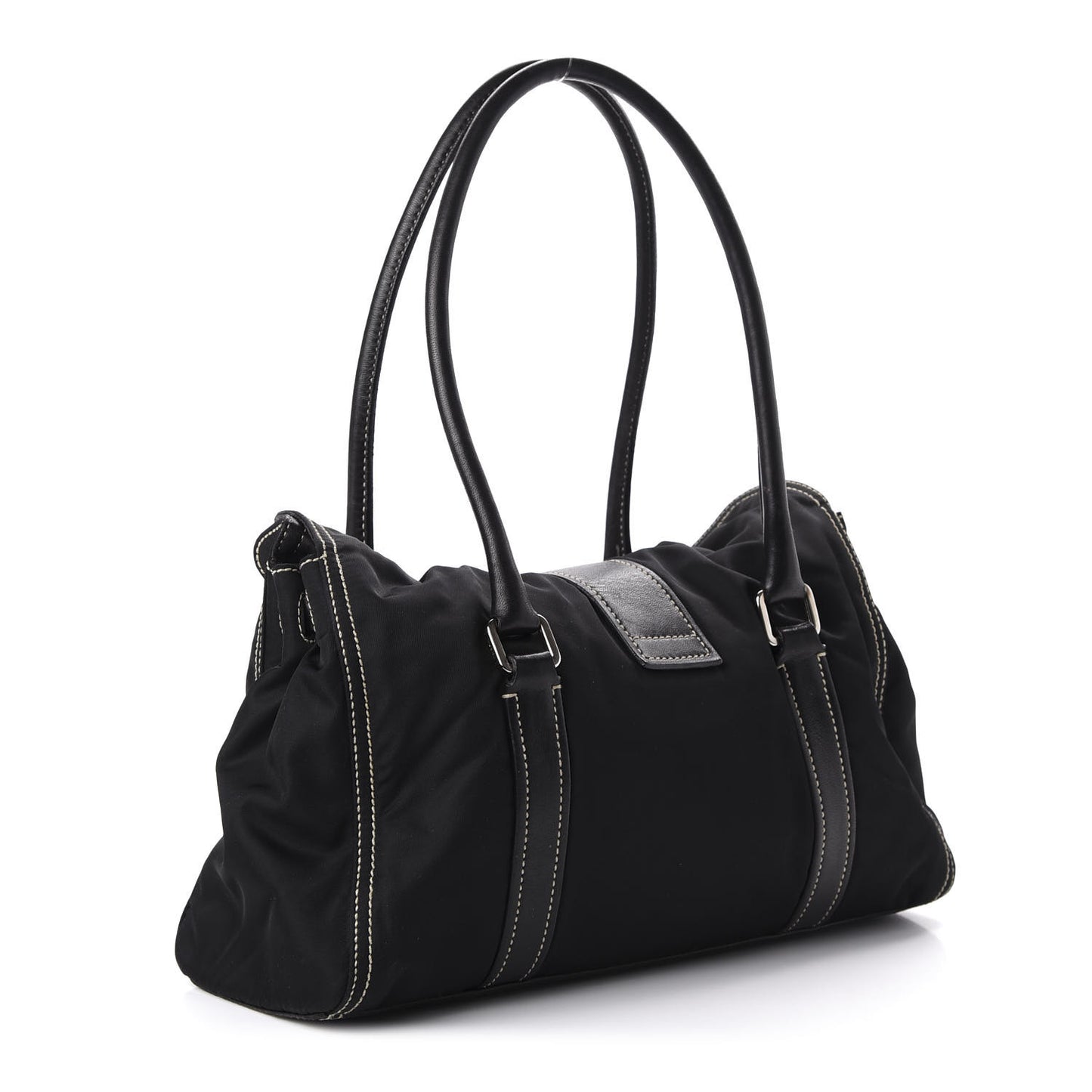 Tessuto Nylon Twist Soft Calfskin Shoulder Bag Black