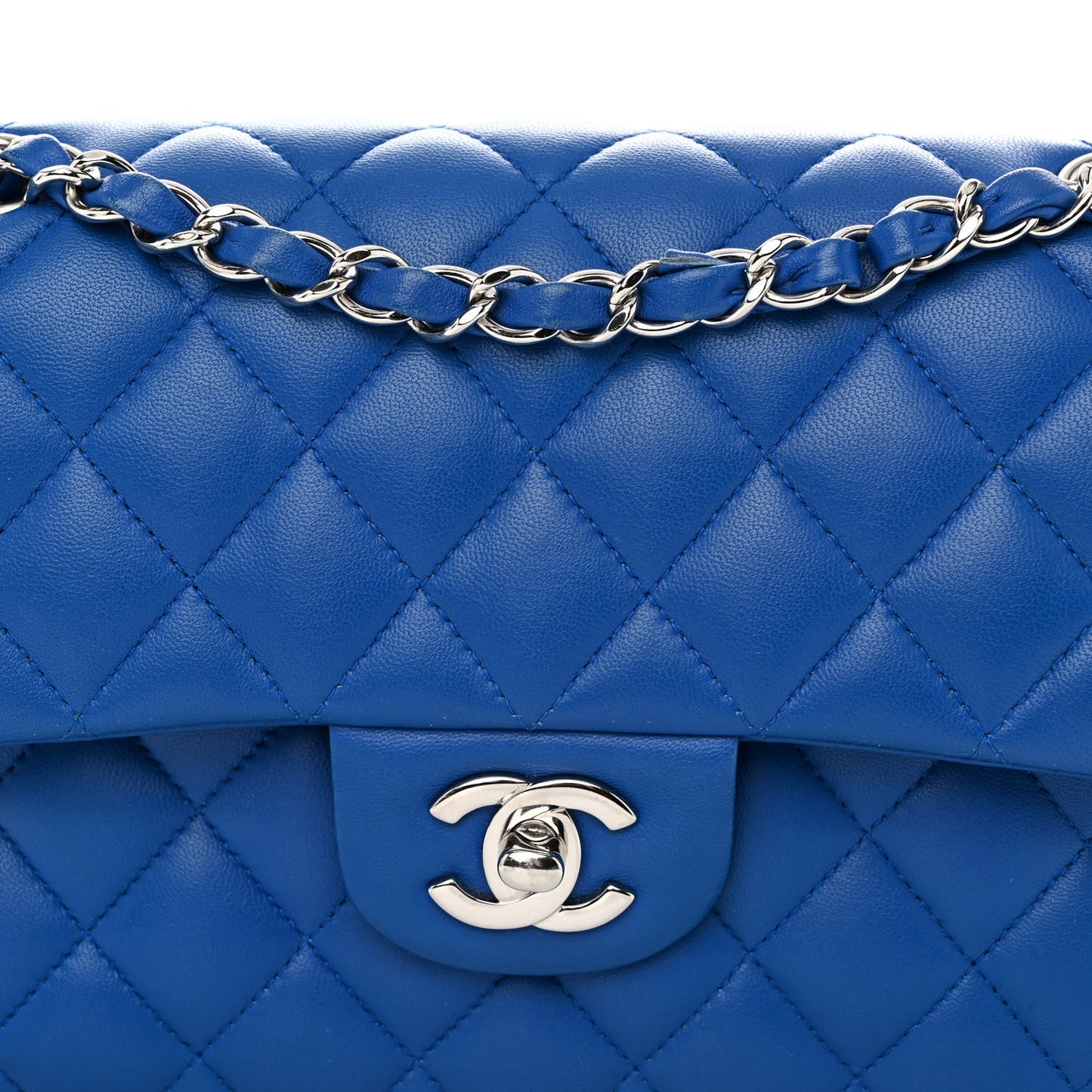 Lambskin Quilted Small Double Flap Blue
