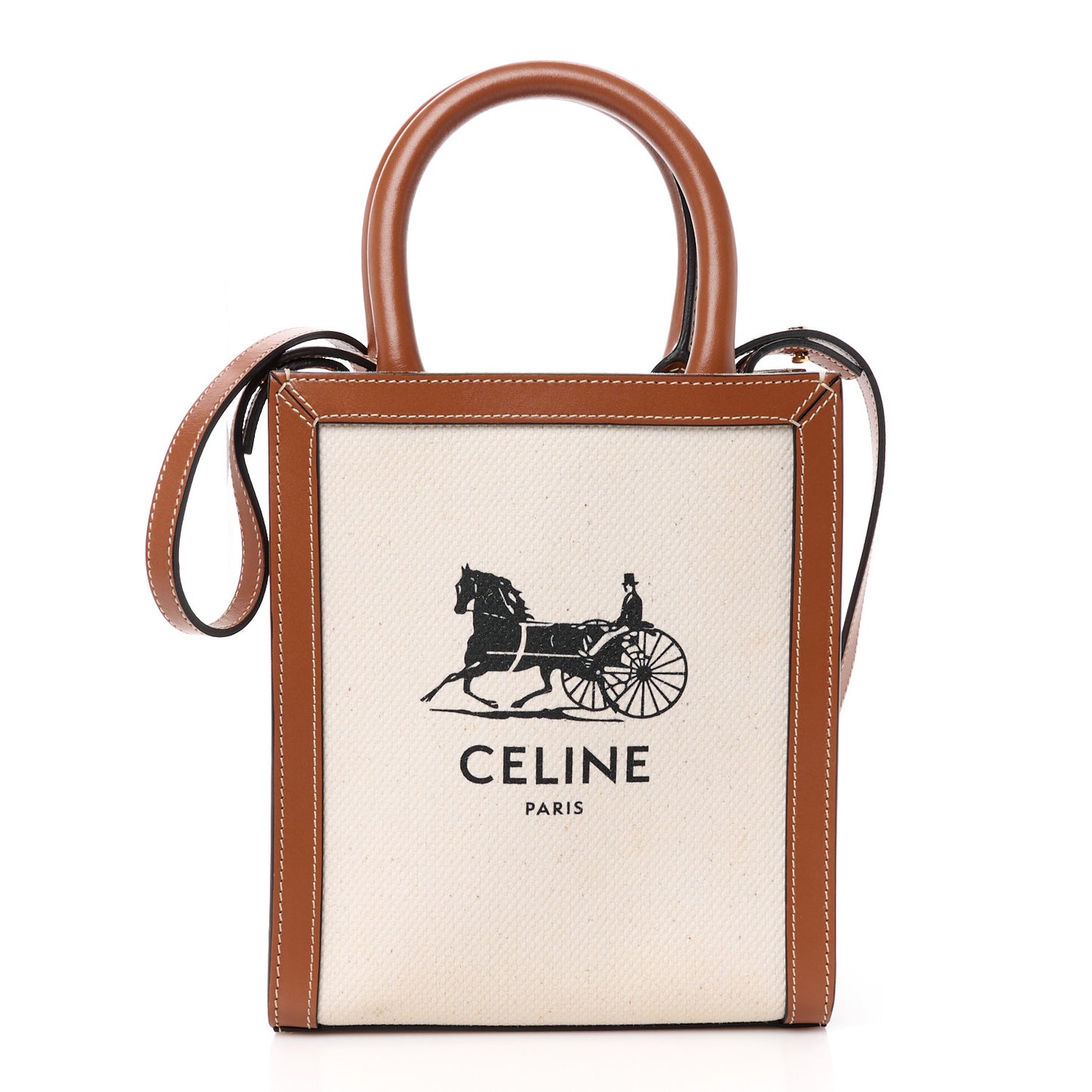 Canvas Calfskin Sulky Print Mini Vertical Cabas Natural Tan