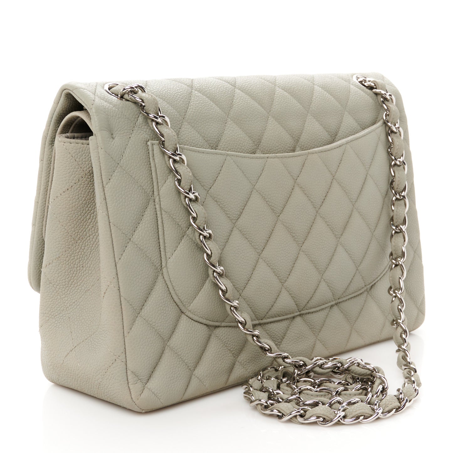 Caviar Quilted Jumbo Double Flap Grey