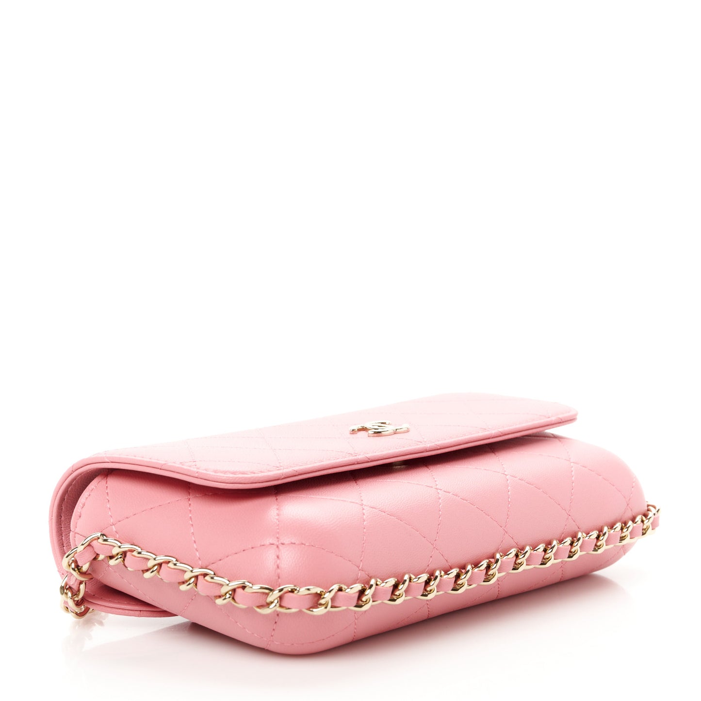Calfskin Diamond Stitched Chain Around Flap Phone Holder Dark Pink