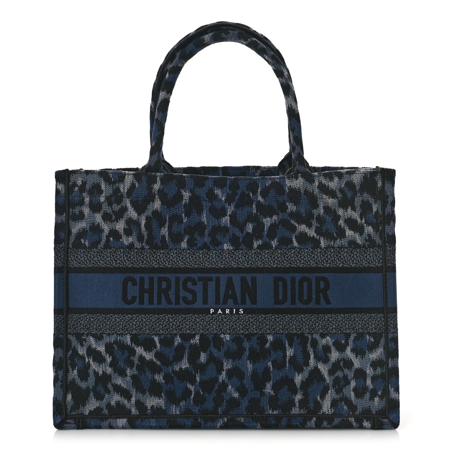 Canvas Mizza Embroidered Medium Leopard Book Tote Blue