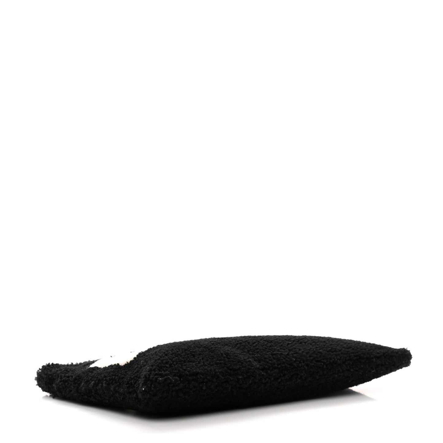 Sheepskin Shearling Contrasted Logo Large Zip Pouch Black