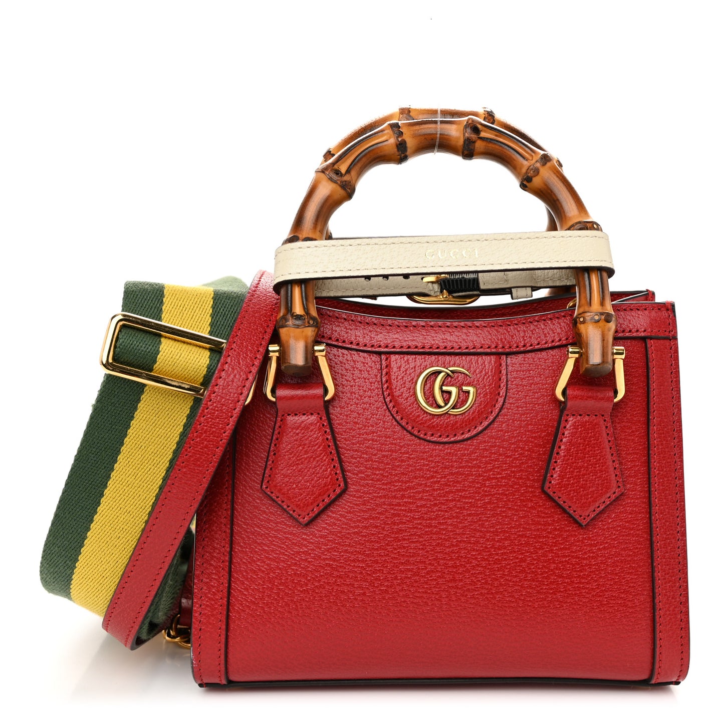 Textured Dollar Calfskin Web Mini Diana Tote Bag Red