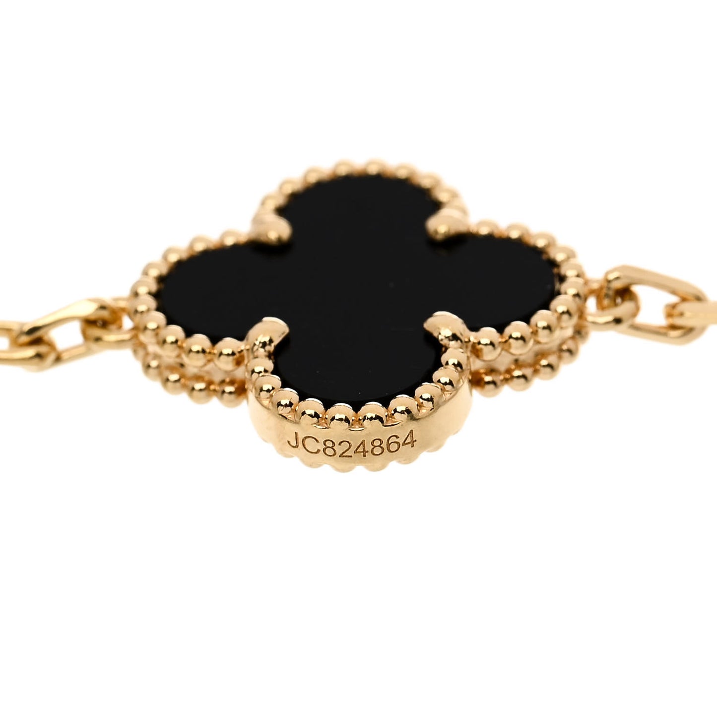 18K Yellow Gold Black Onyx 5 Motifs Vintage Alhambra Bracelet