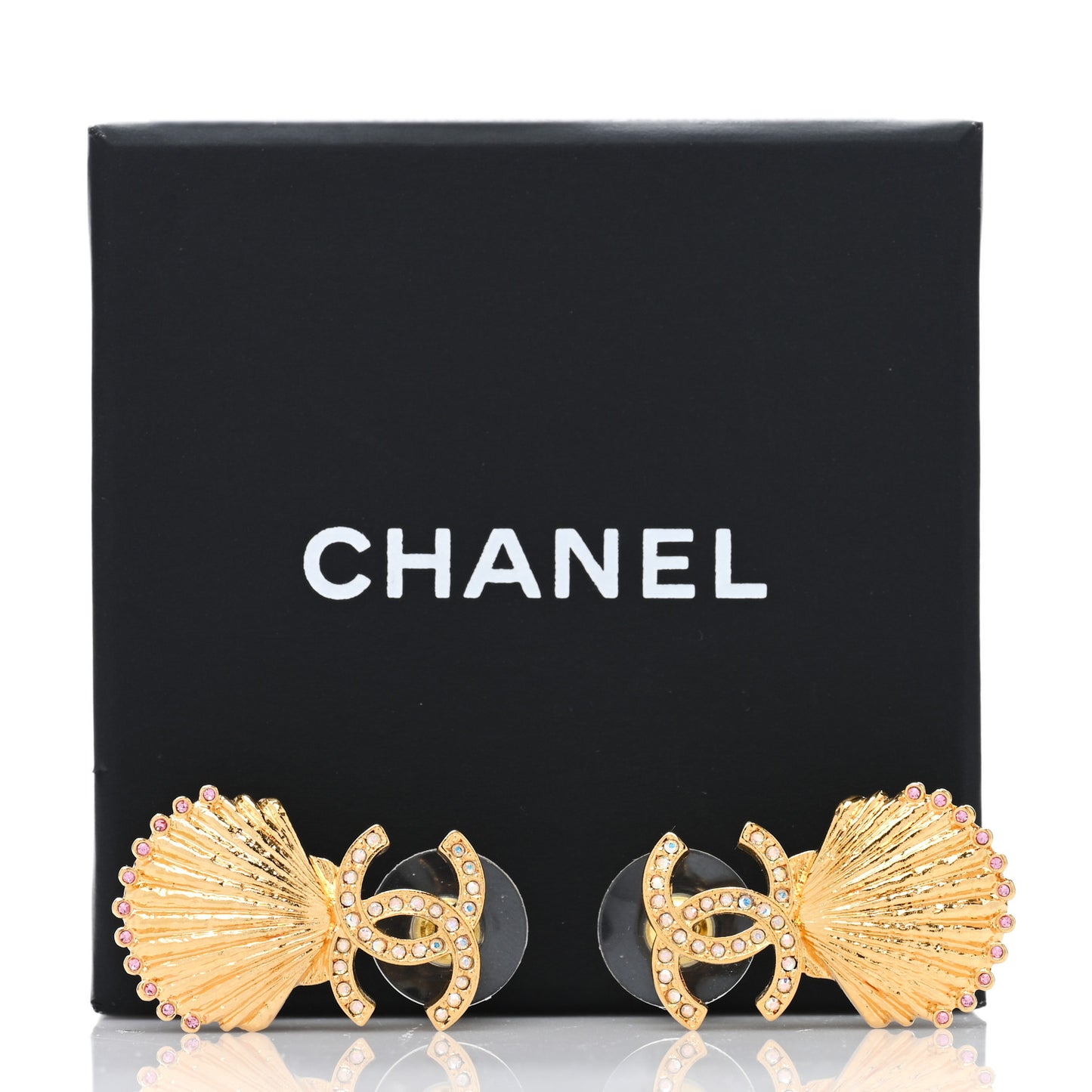 Crystal CC Shell Earrings Gold Pink