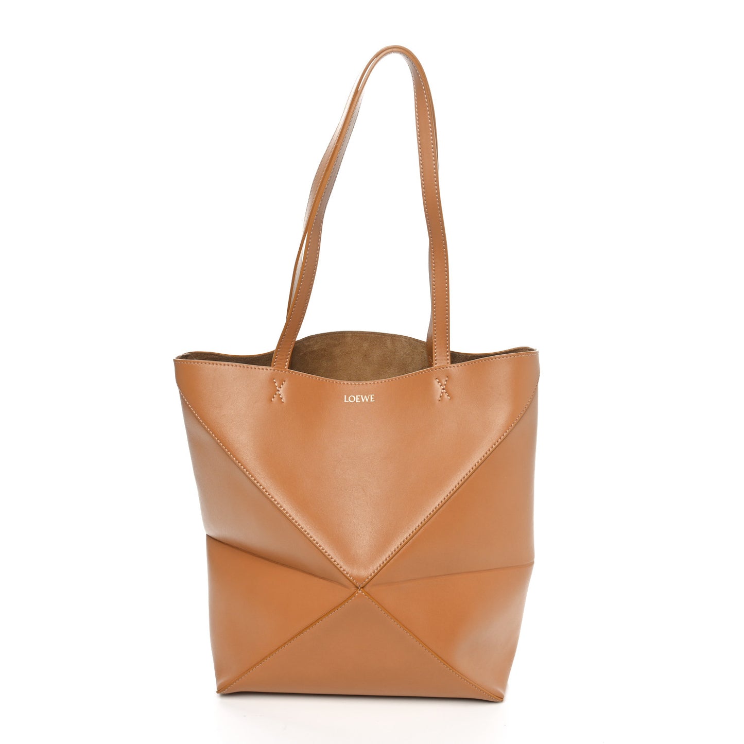Shiny Calfskin Medium Puzzle Fold Tote Warm Desert
