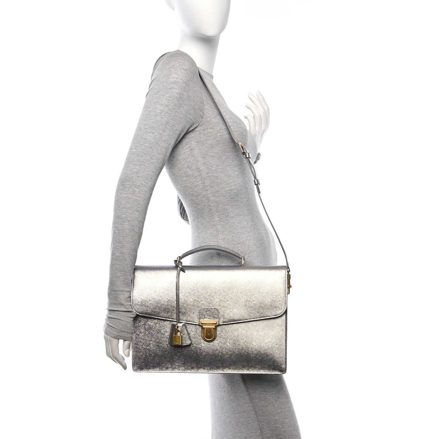 Grained Calfskin Cartable Medium Briefcase Silver