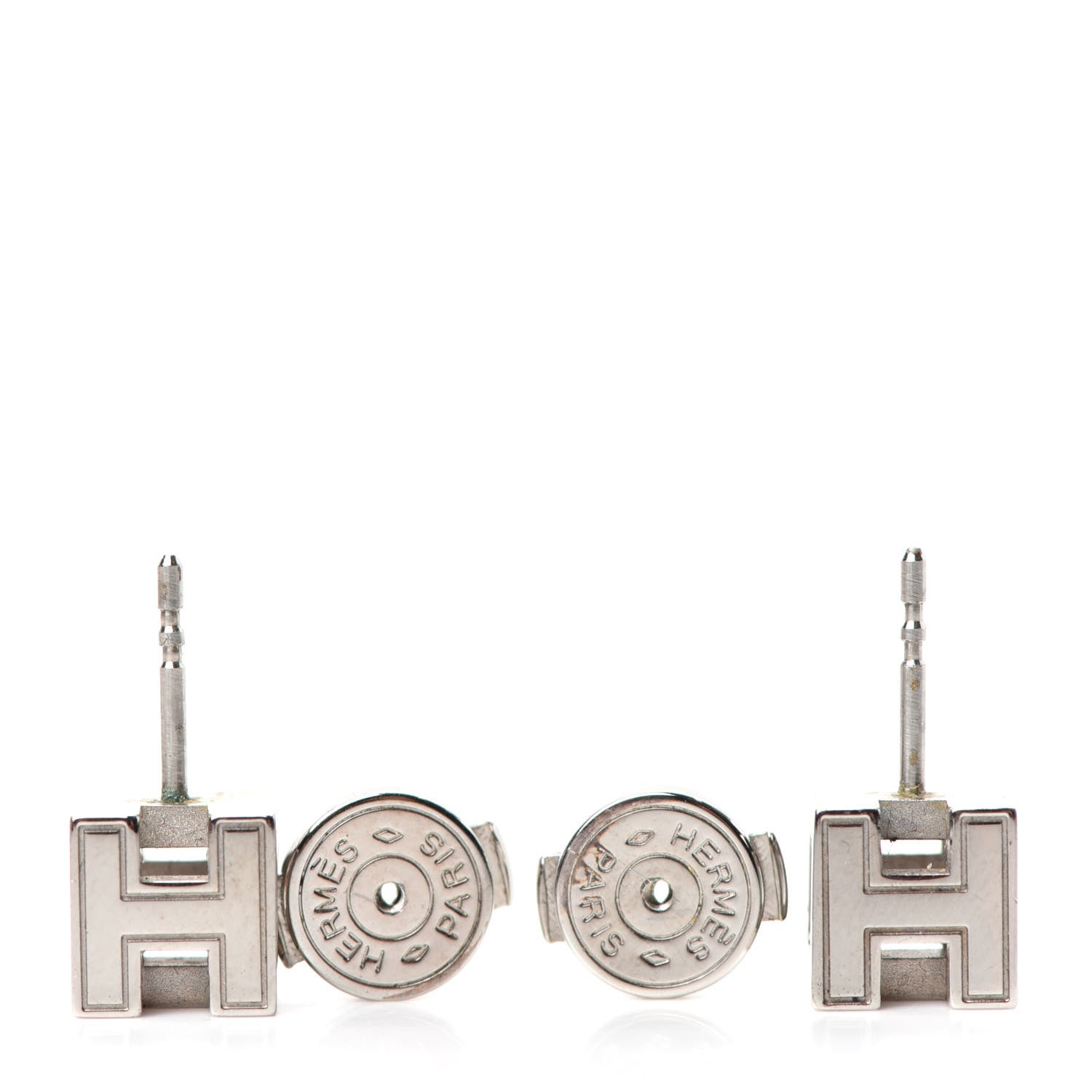 Hermes Palladium Lacquered Cage d'H Earrings Orange Sature 3 of 3