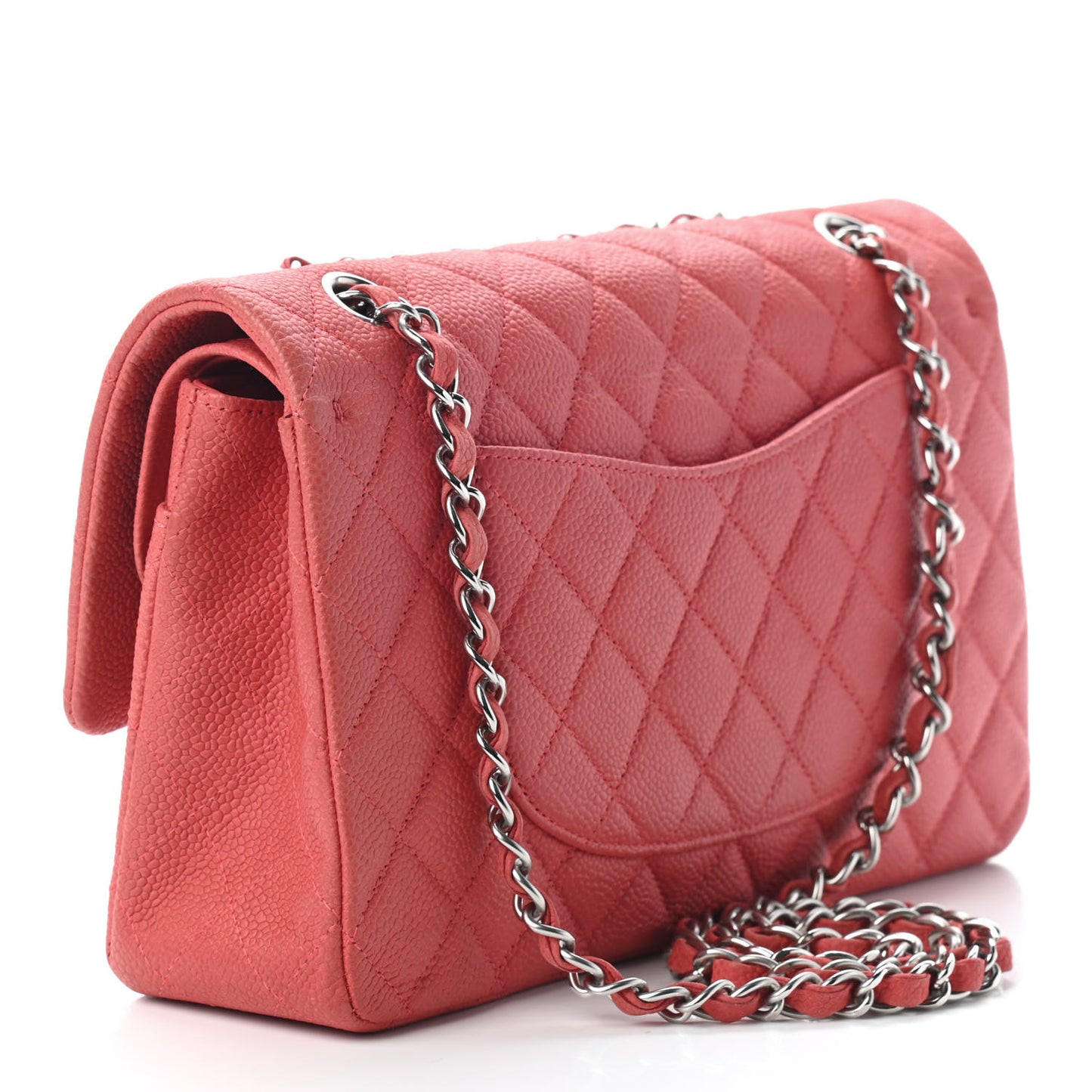 Iridescent Caviar Quilted Medium Double Flap Dark Pink
