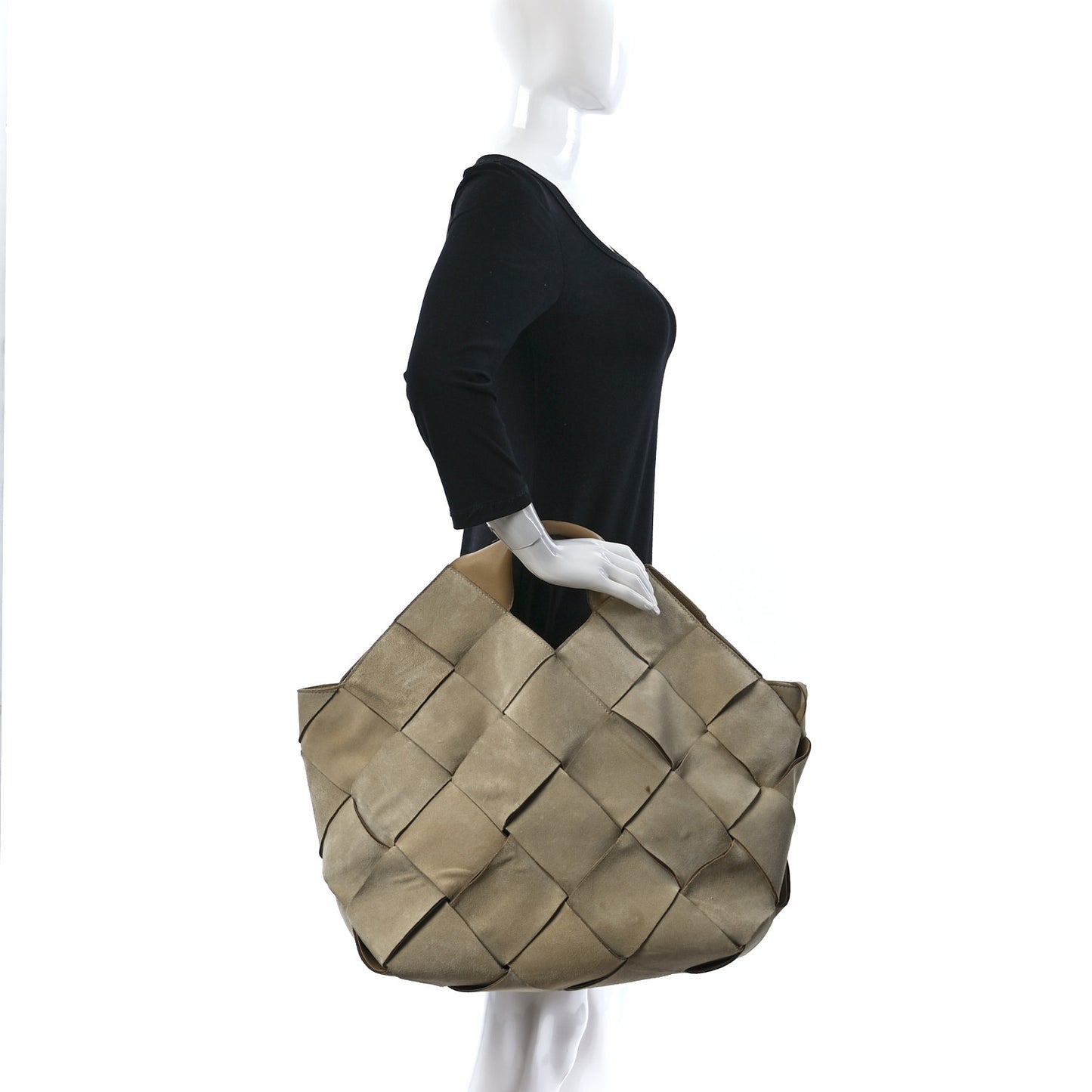 Suede Woven Basket Bag Beige