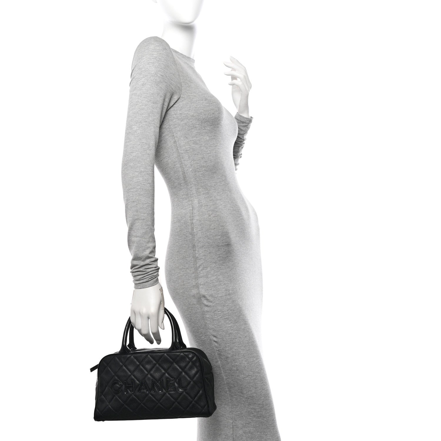 Chanel Caviar Patent Quilted Bowler Black 2 of 11