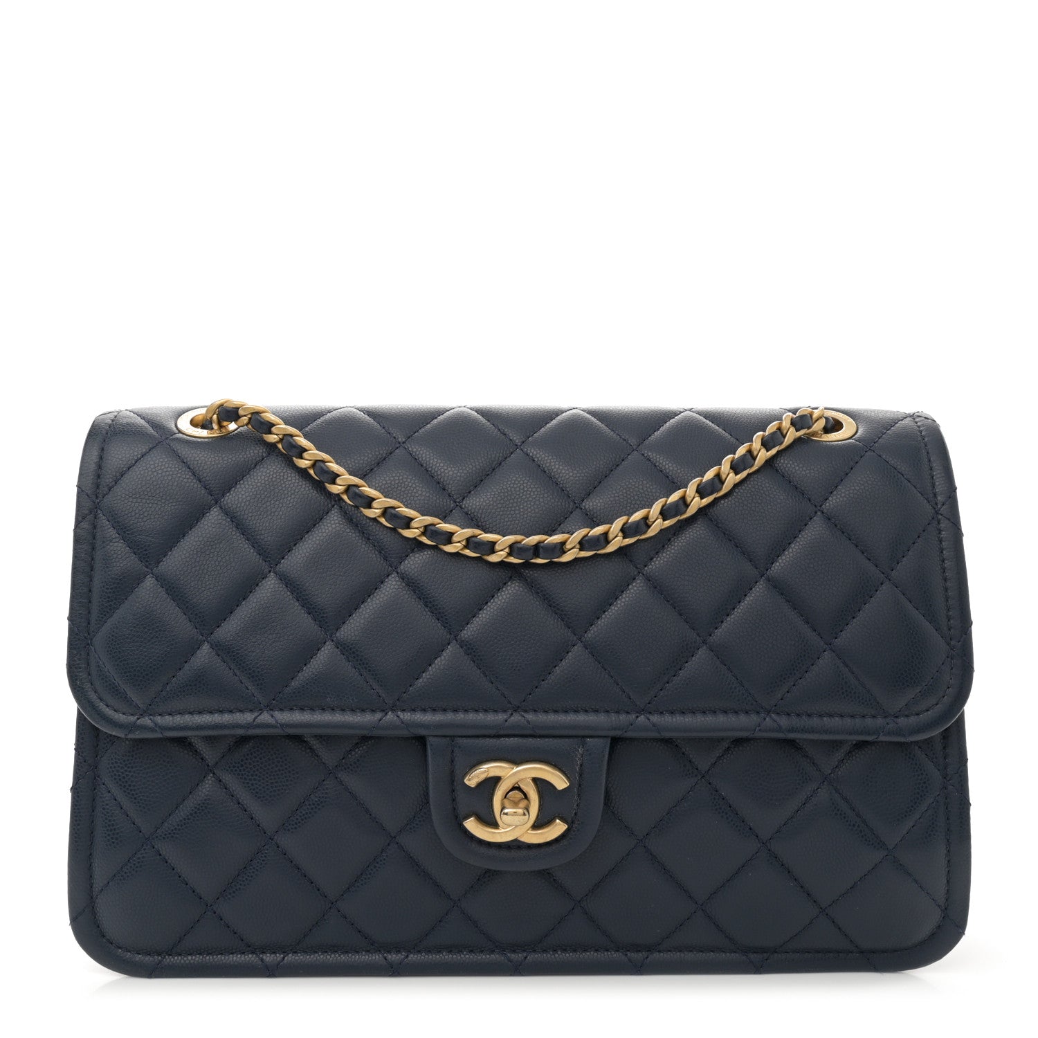Chanel Caviar Quilted Large Sweet Classic Flap Navy Blue 1582757