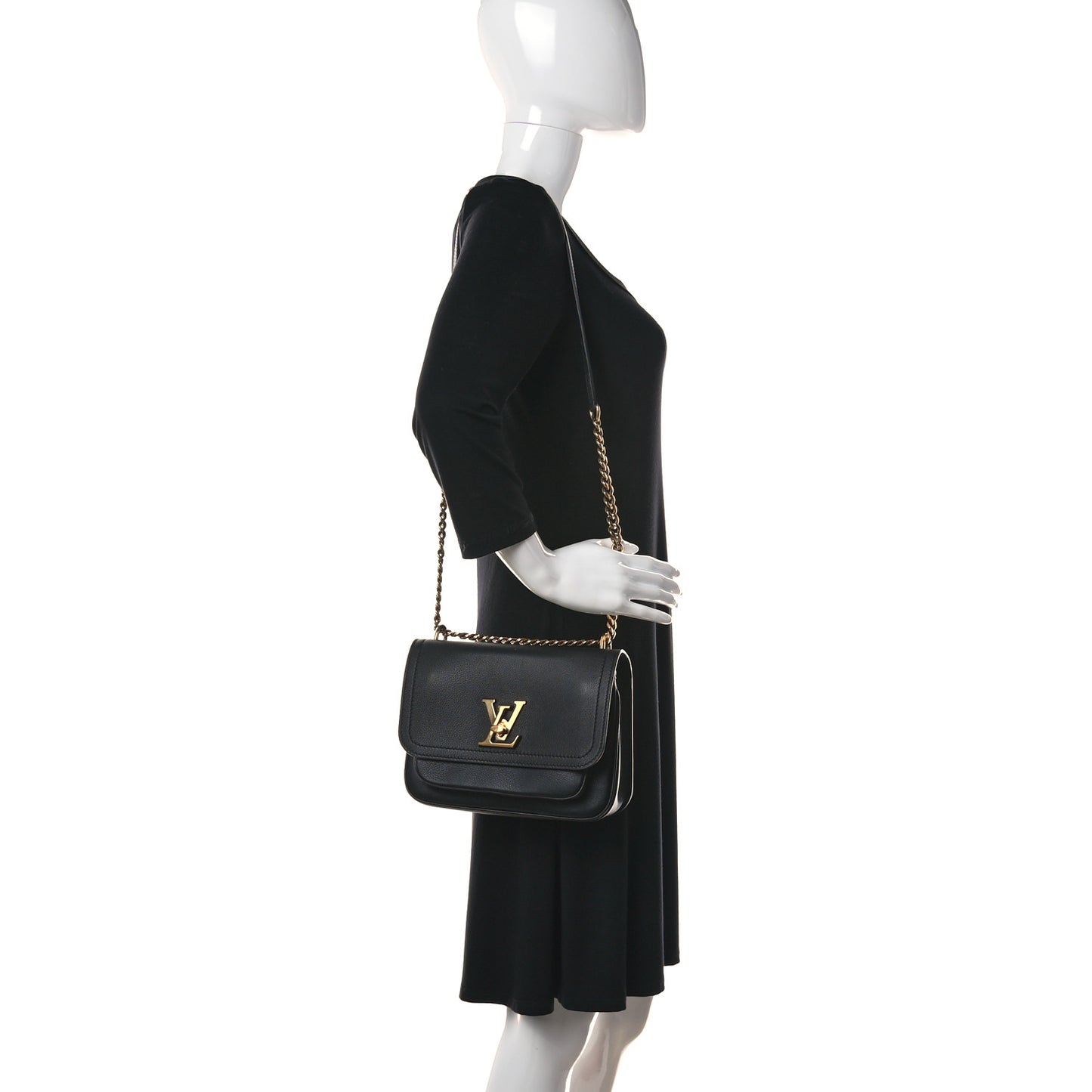 Grained Calfskin Lockme Chain Bag PM Black