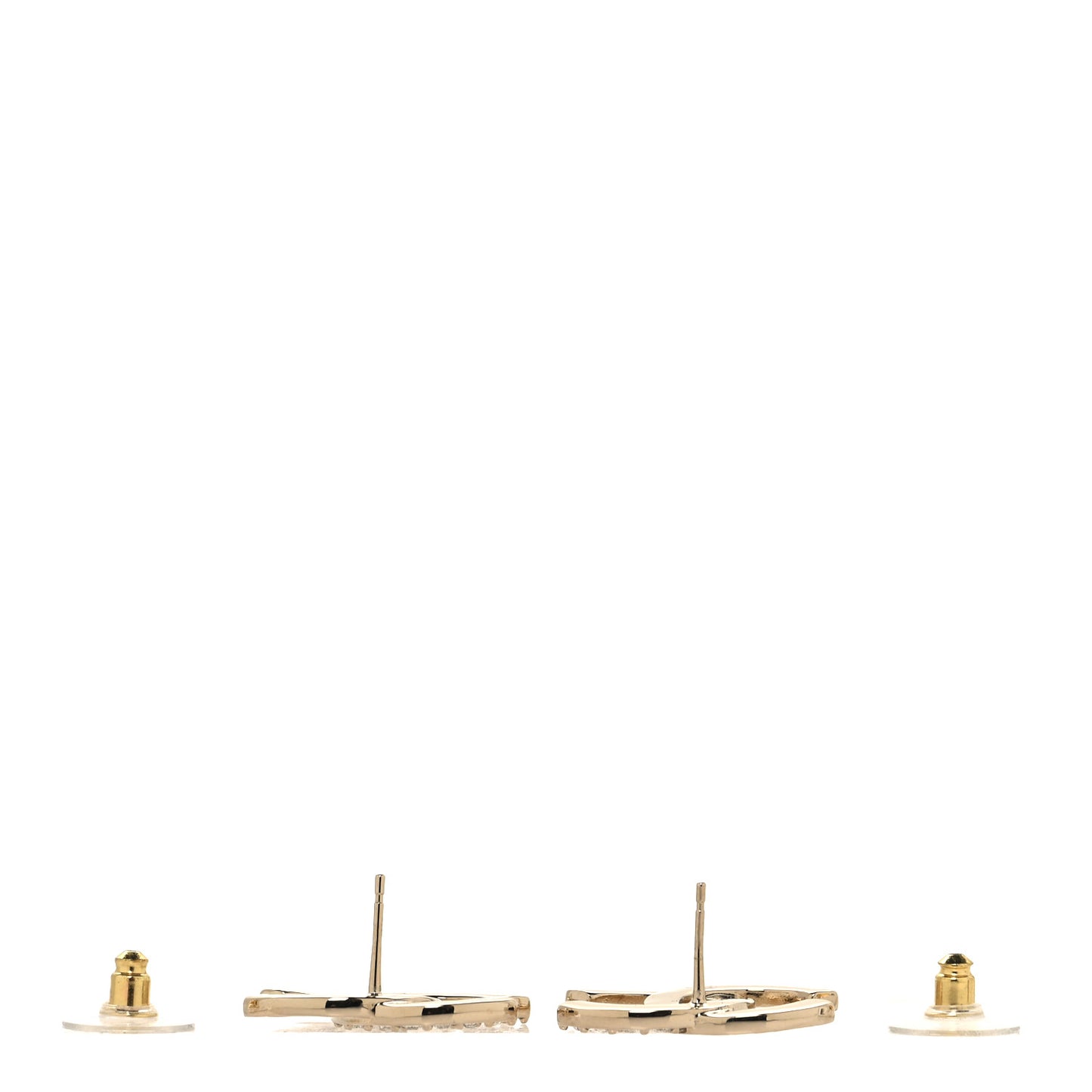 Textured Metal Crystal CC Earrings Gold
