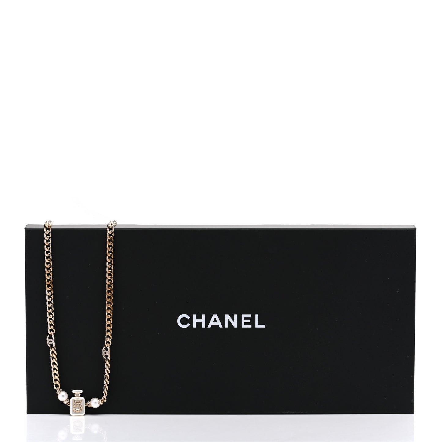 Pearl Resin Crystal CC No 5 Perfume Bottle Chain Belt Gold Pearly White