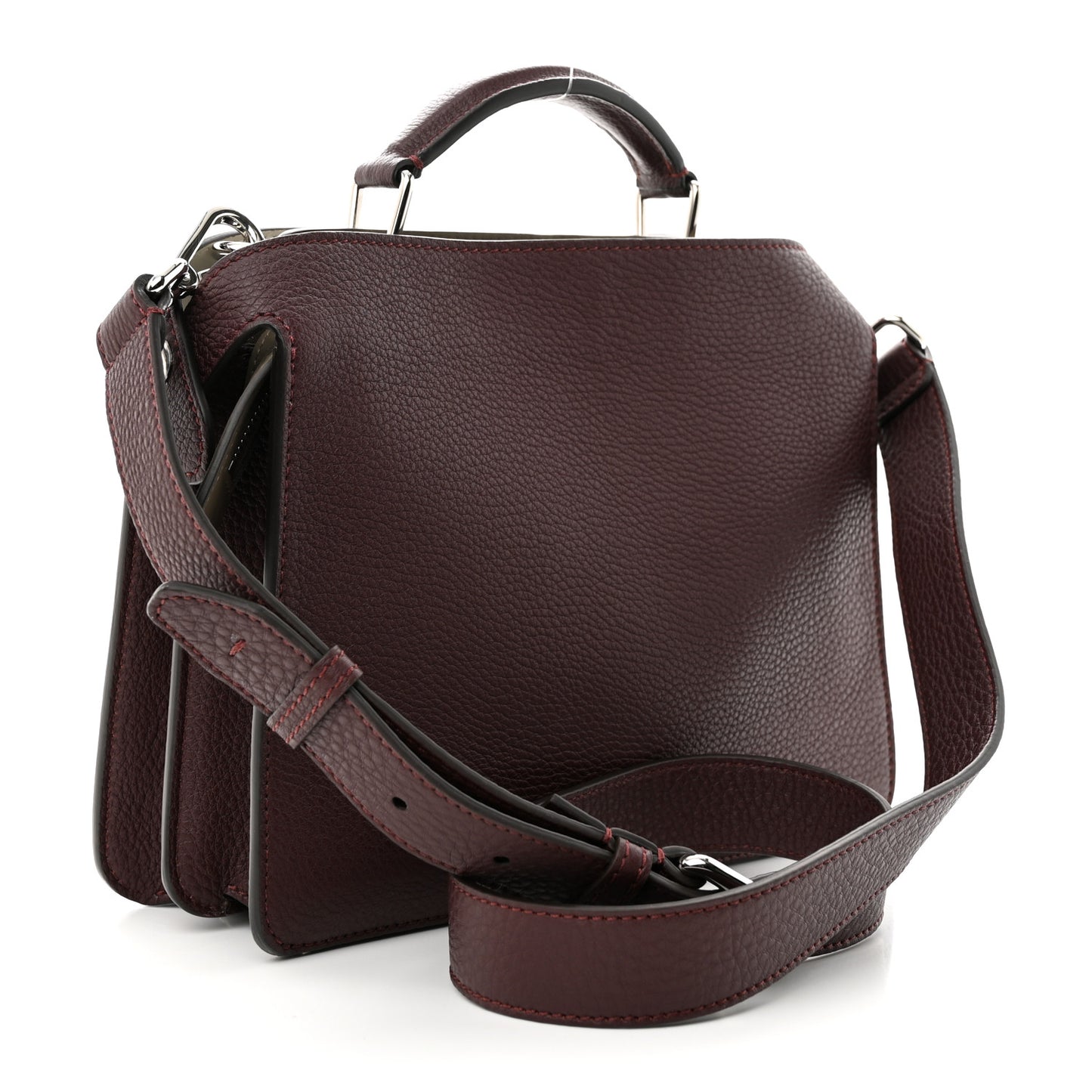 Cuoio Romano Vitello Cover Glazed Fabric Bi-Color FF 1974 Mini Peekaboo I SEE U Satchel Granada Tartufo Burgundy Tobacco Moro