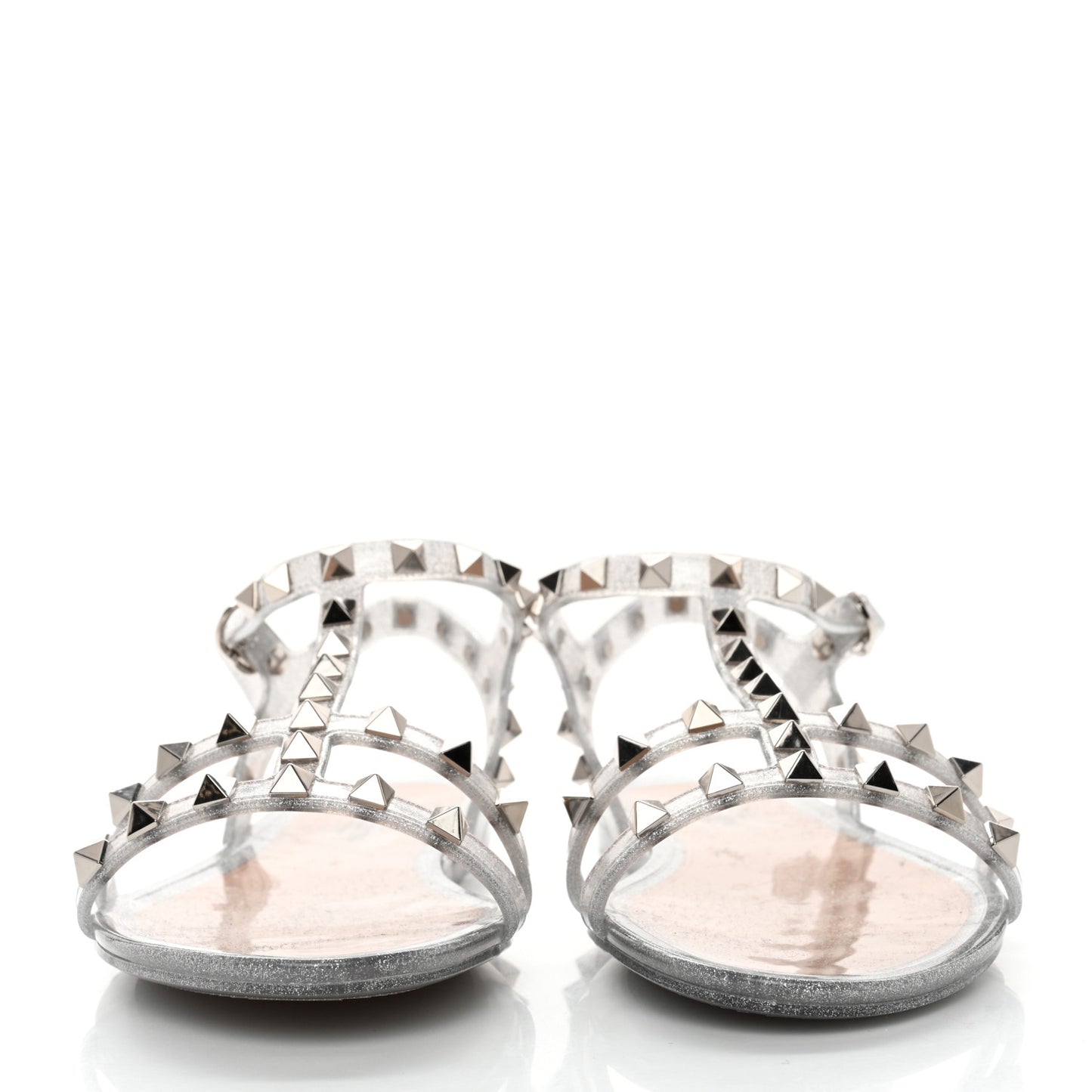 PVC Jelly Glitter Rockstud Caged Sandals 38 SIlver