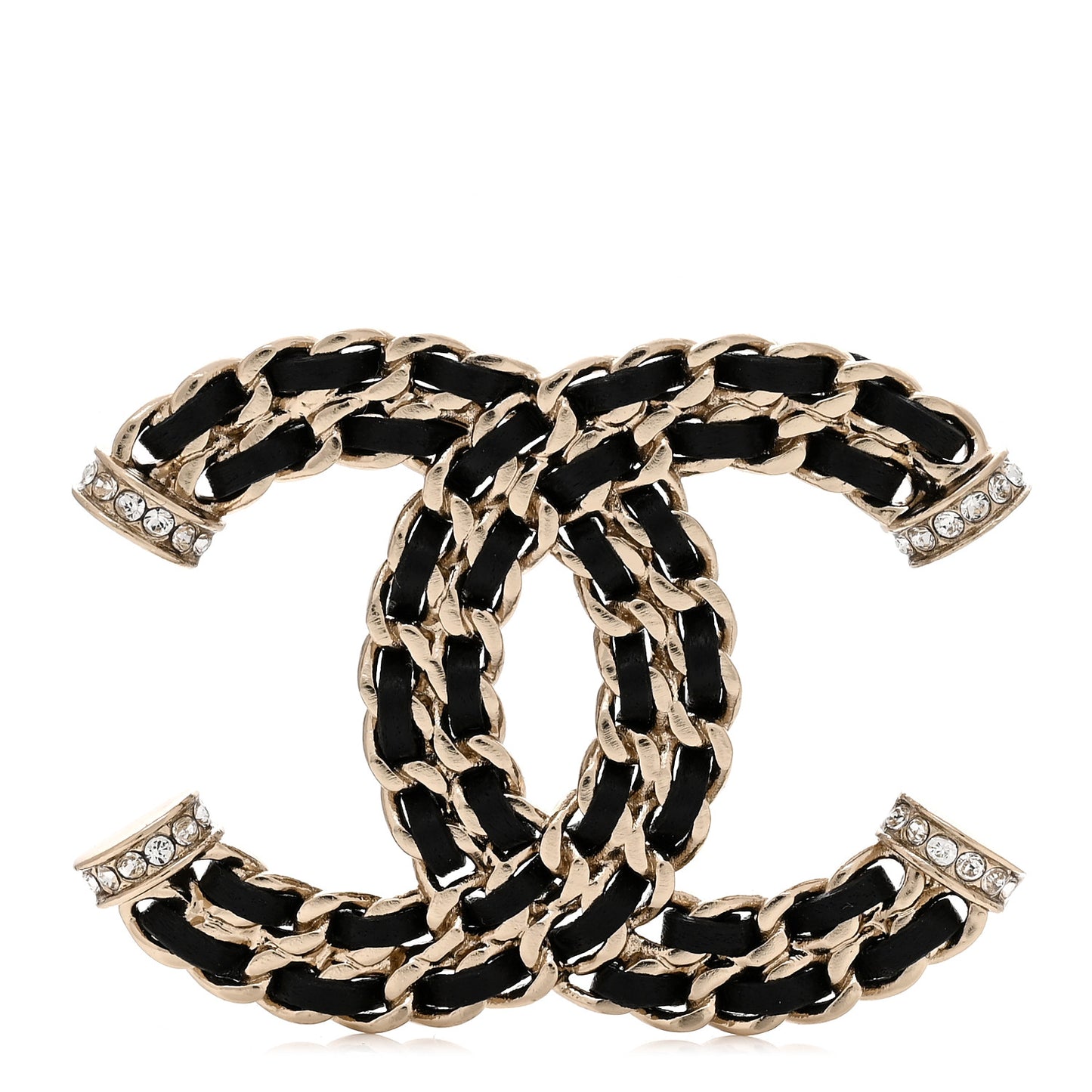 Lambskin Crystal CC Chain Brooch Black Gold