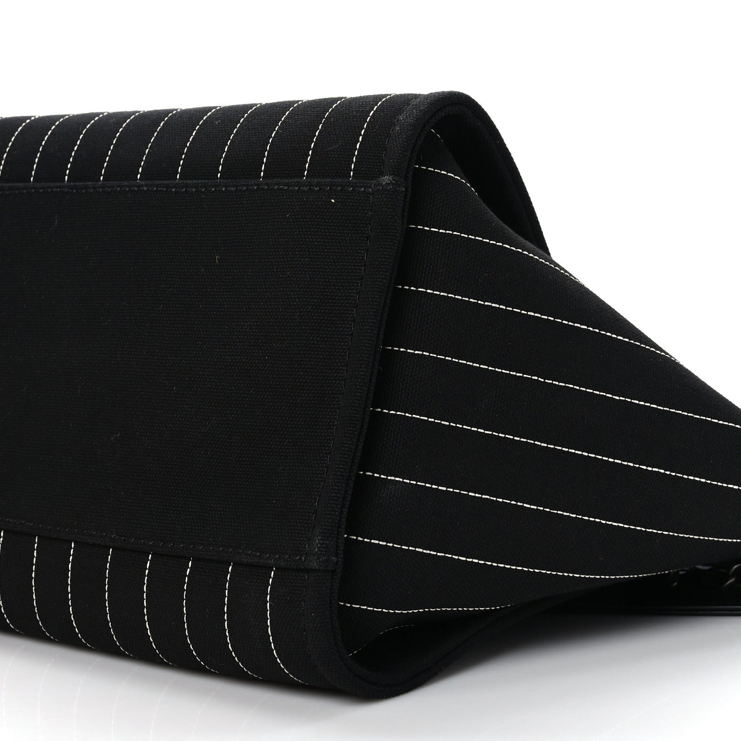 Canvas Calfskin Striped Medium Deauville Tote Black White