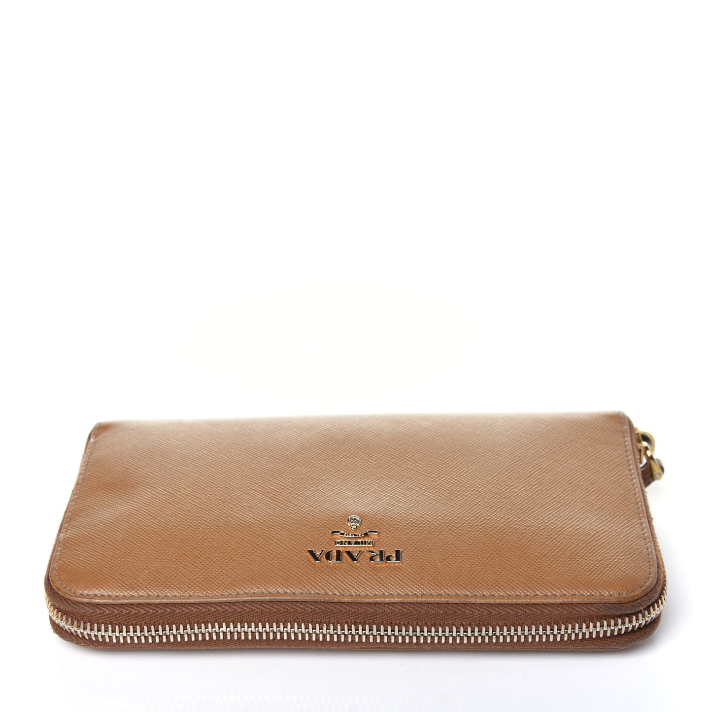 Saffiano Metal Zip Around Wallet Caramel