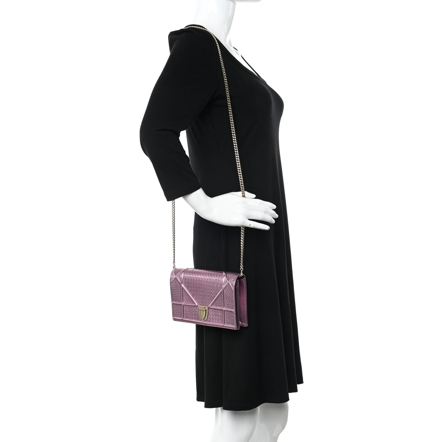 Metallic Patent Micro-Cannage Diorama Wallet on Chain Pouch Pink