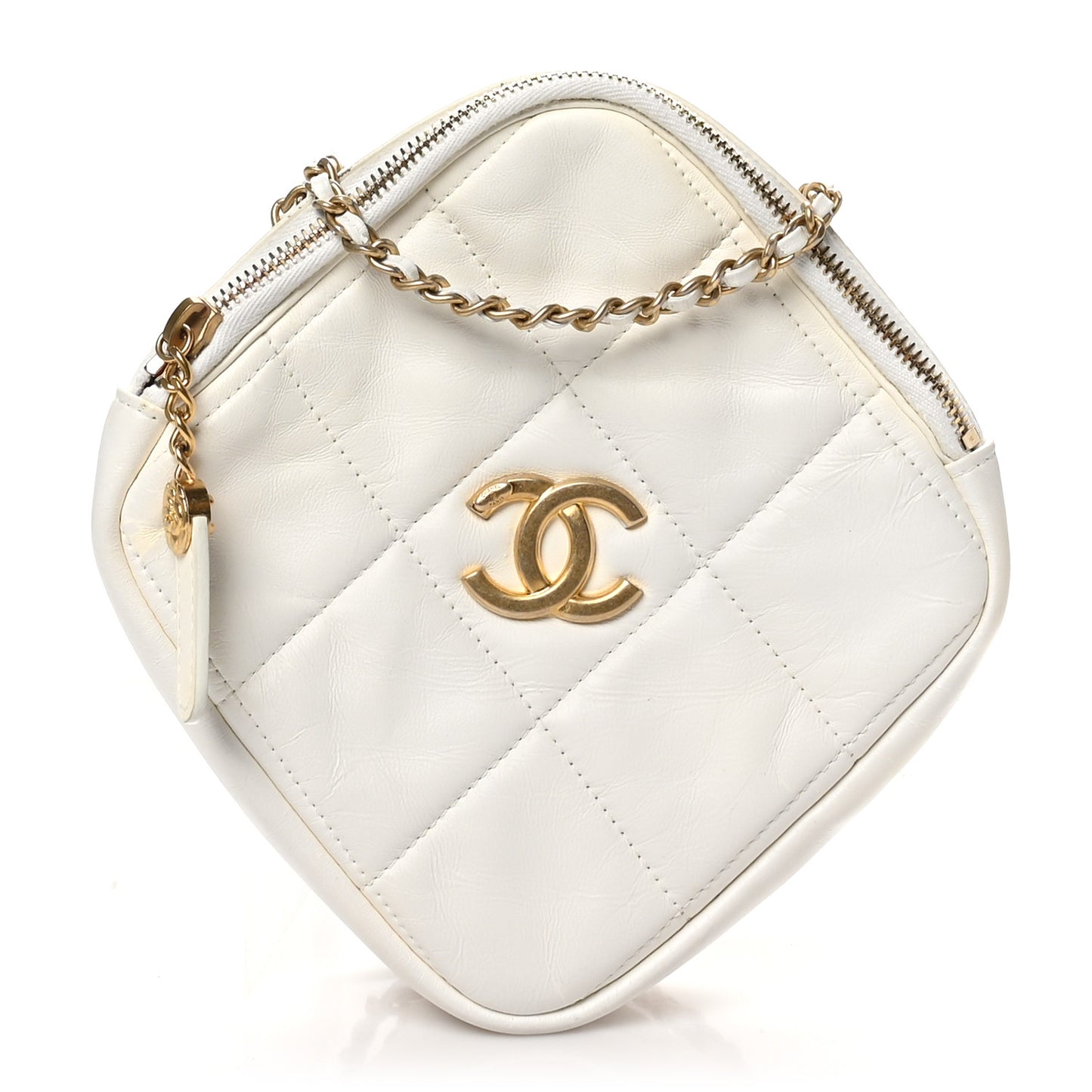 Lambskin Quilted Diamond Clutch With Chain White