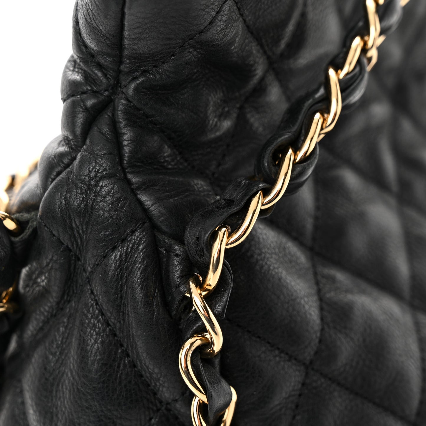 Calfskin Quilted Large Chain Me Hobo Black