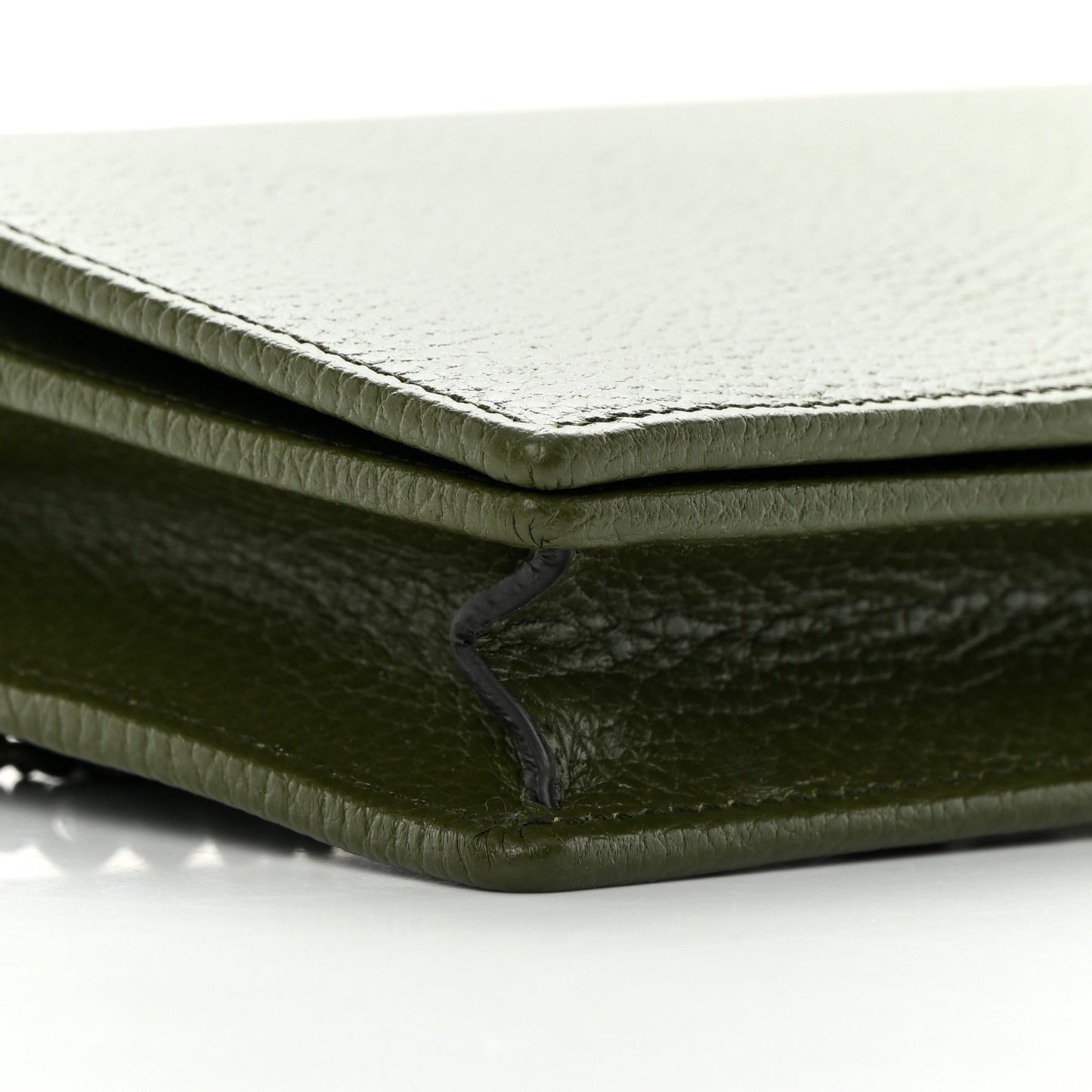 Dollar Calfskin Enamel Monochrome Mini GG Marmont Chain Wallet Military Wood